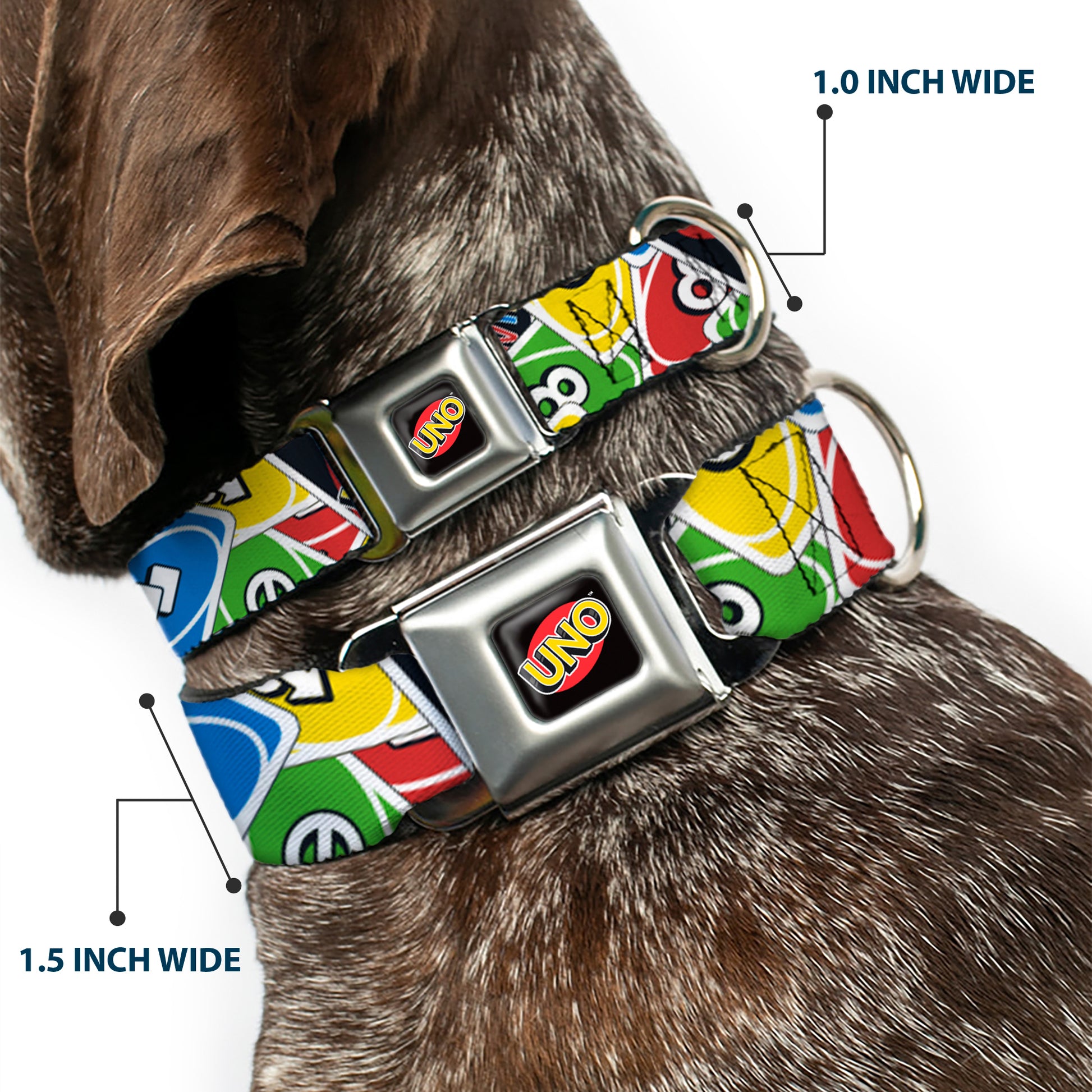 UNO Game Logo Full Color Black/Red/Yellow Seatbelt Buckle Collar - UNO Cards Stacked Collage Multi Color Seatbelt Buckle Collars UNO