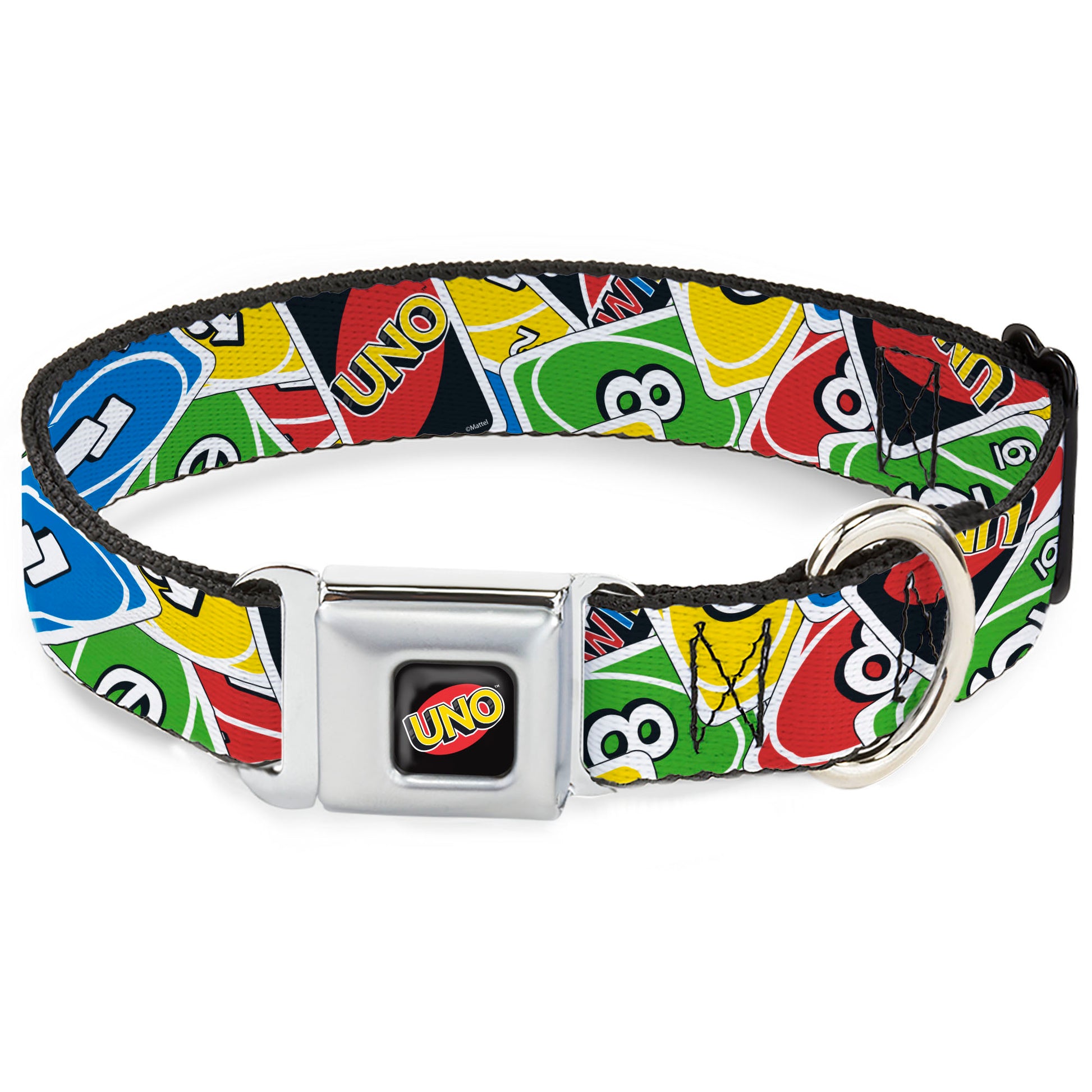 UNO Game Logo Full Color Black/Red/Yellow Seatbelt Buckle Collar - UNO Cards Stacked Collage Multi Color Seatbelt Buckle Collars UNO
