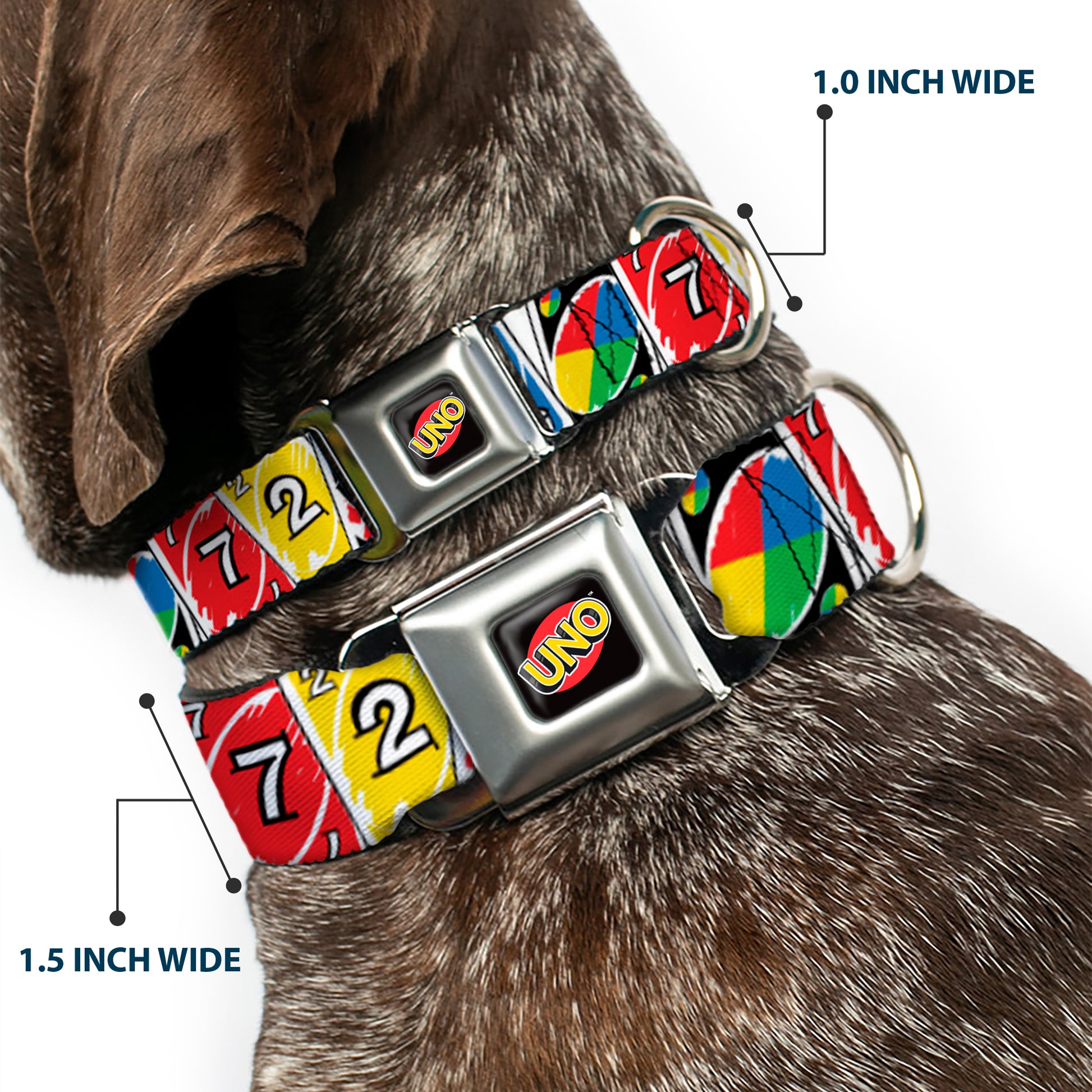 UNO Game Logo Full Color Black/Red/Yellow Seatbelt Buckle Collar - UNO Cards Lineup Stack Multi Color Seatbelt Buckle Collars UNO