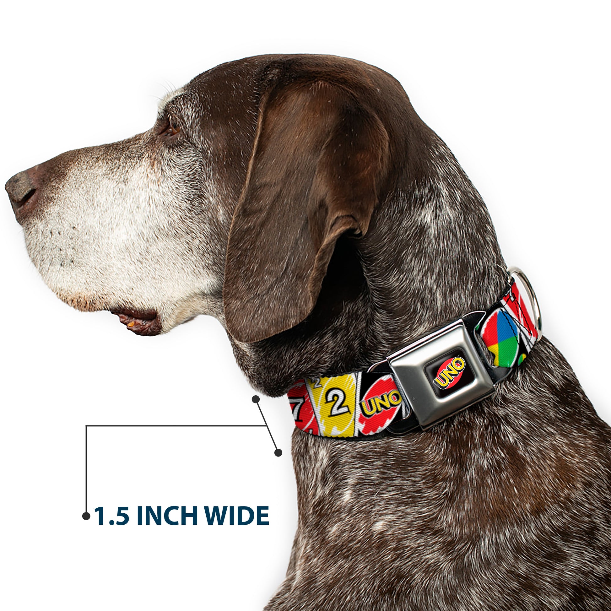 UNO Game Logo Full Color Black/Red/Yellow Seatbelt Buckle Collar - UNO Cards Lineup Stack Multi Color Seatbelt Buckle Collars UNO