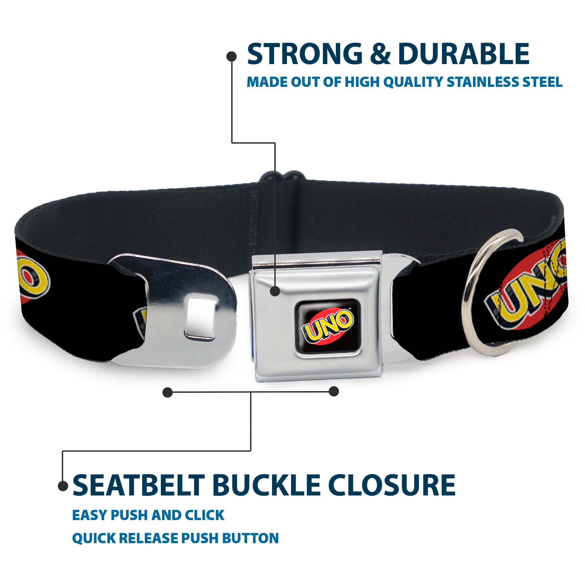 UNO Game Logo Full Color Black/Red/Yellow Seatbelt Buckle Collar - UNO Game Logo Black/Red/Yellow Seatbelt Buckle Collars UNO