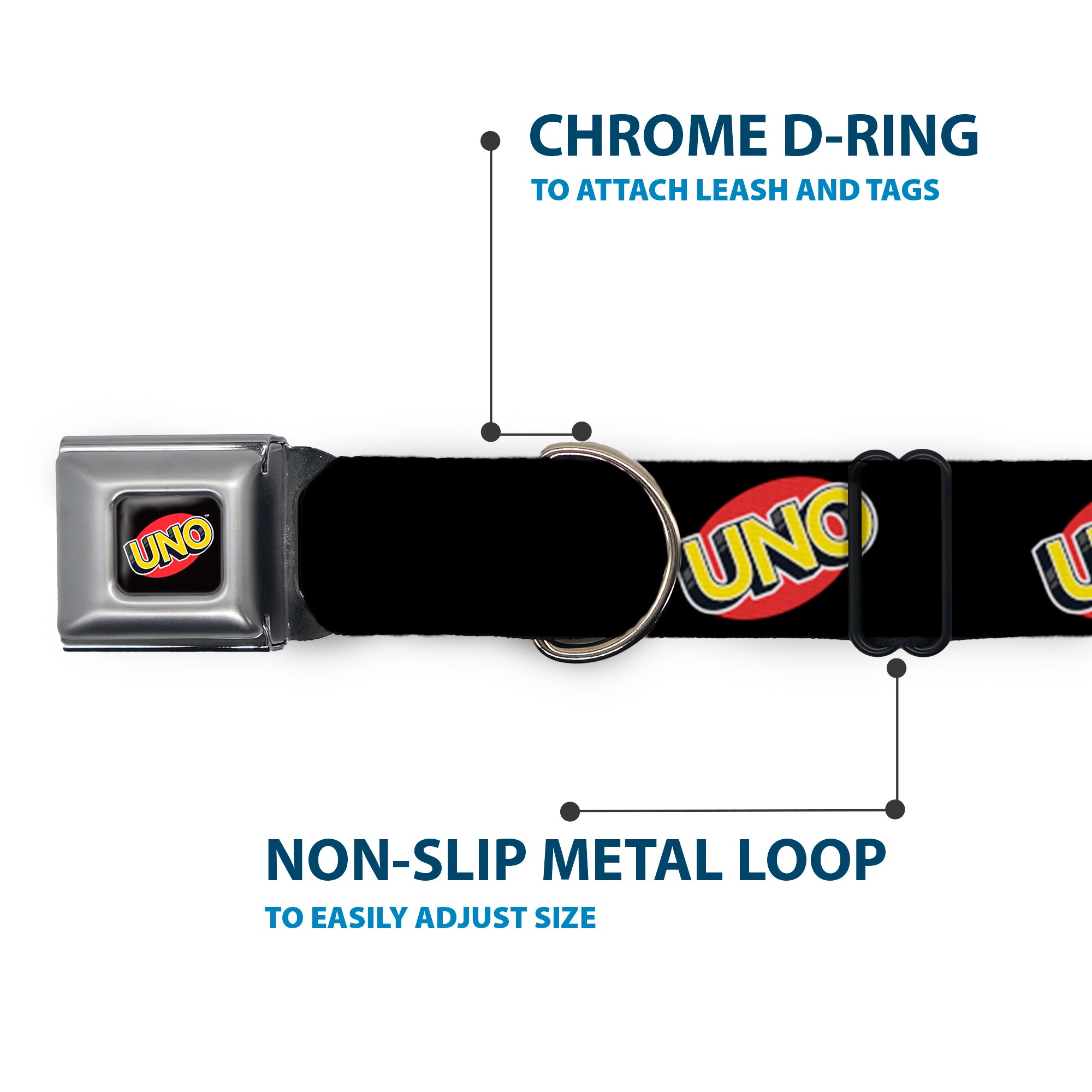 UNO Game Logo Full Color Black/Red/Yellow Seatbelt Buckle Collar - UNO Game Logo Black/Red/Yellow Seatbelt Buckle Collars UNO