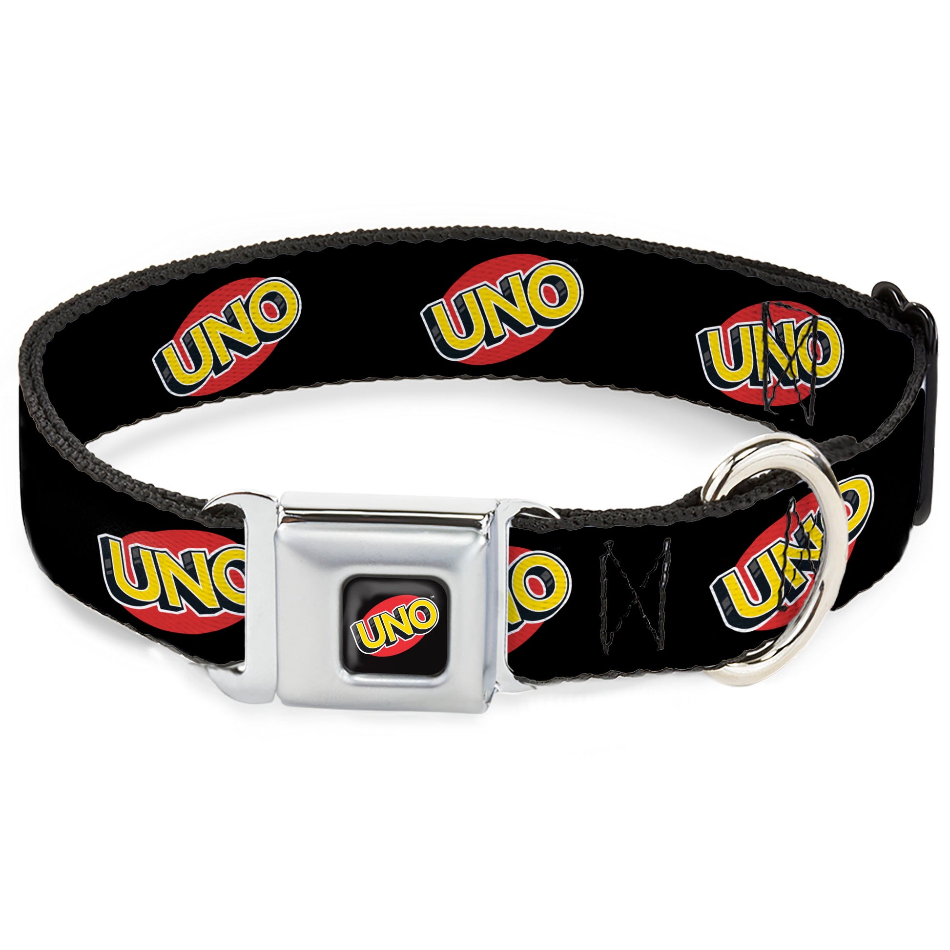 UNO Game Logo Full Color Black/Red/Yellow Seatbelt Buckle Collar - UNO Game Logo Black/Red/Yellow Seatbelt Buckle Collars UNO