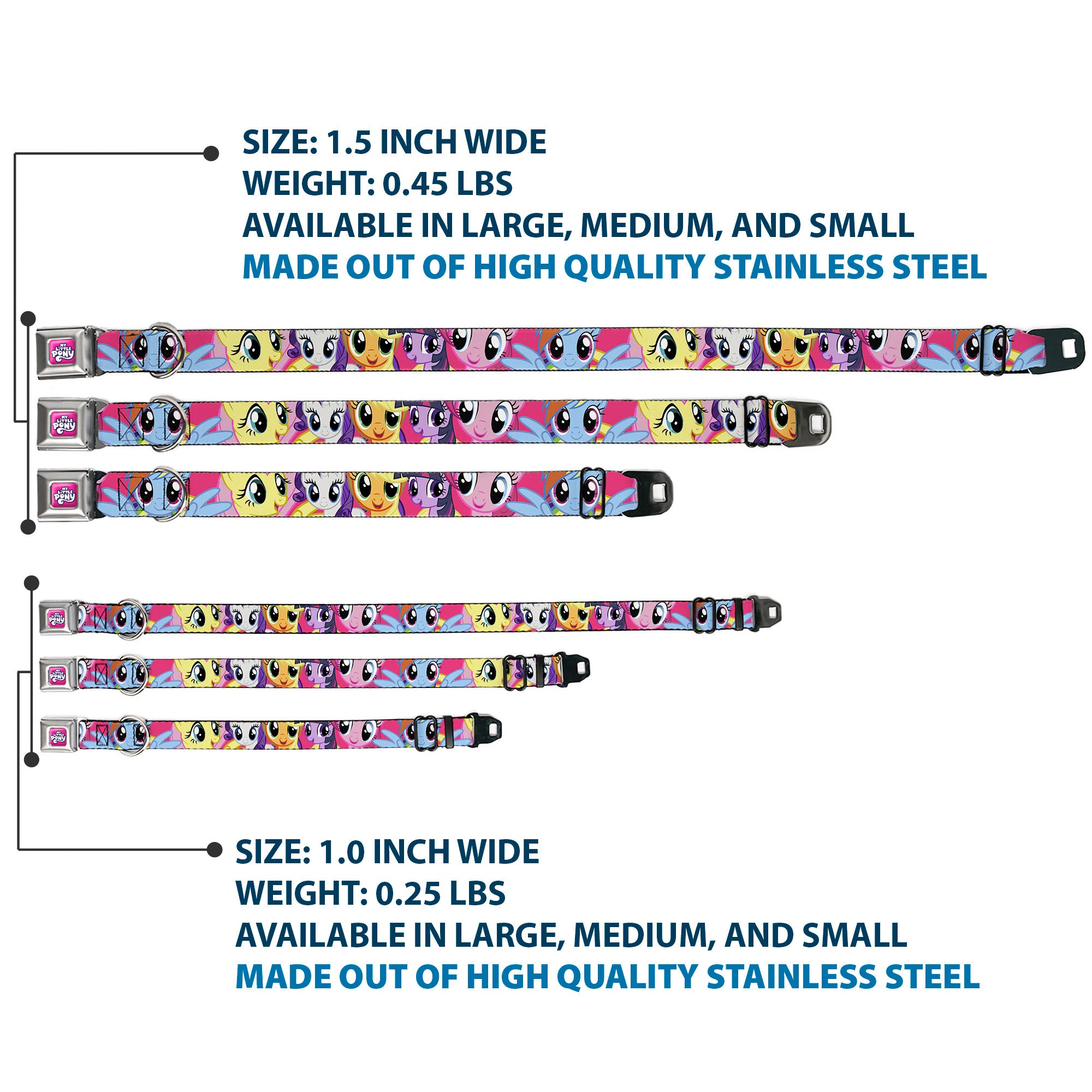 MY LITTLE PONY Title Logo Full Color Pink/Purple/White Seatbelt Buckle Collar - My Little Pony Mane Six Eye Expressions Close-Up Multi Color Seatbelt Buckle Collars My Little Pony