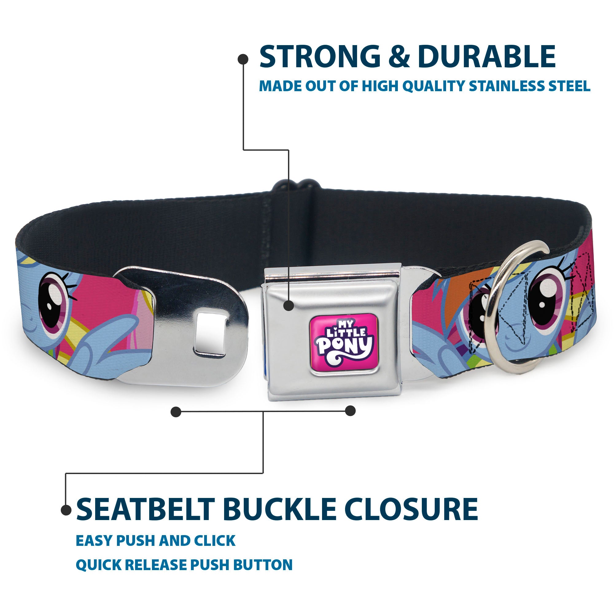 MY LITTLE PONY Title Logo Full Color Pink/Purple/White Seatbelt Buckle Collar - My Little Pony Mane Six Eye Expressions Close-Up Multi Color Seatbelt Buckle Collars My Little Pony
