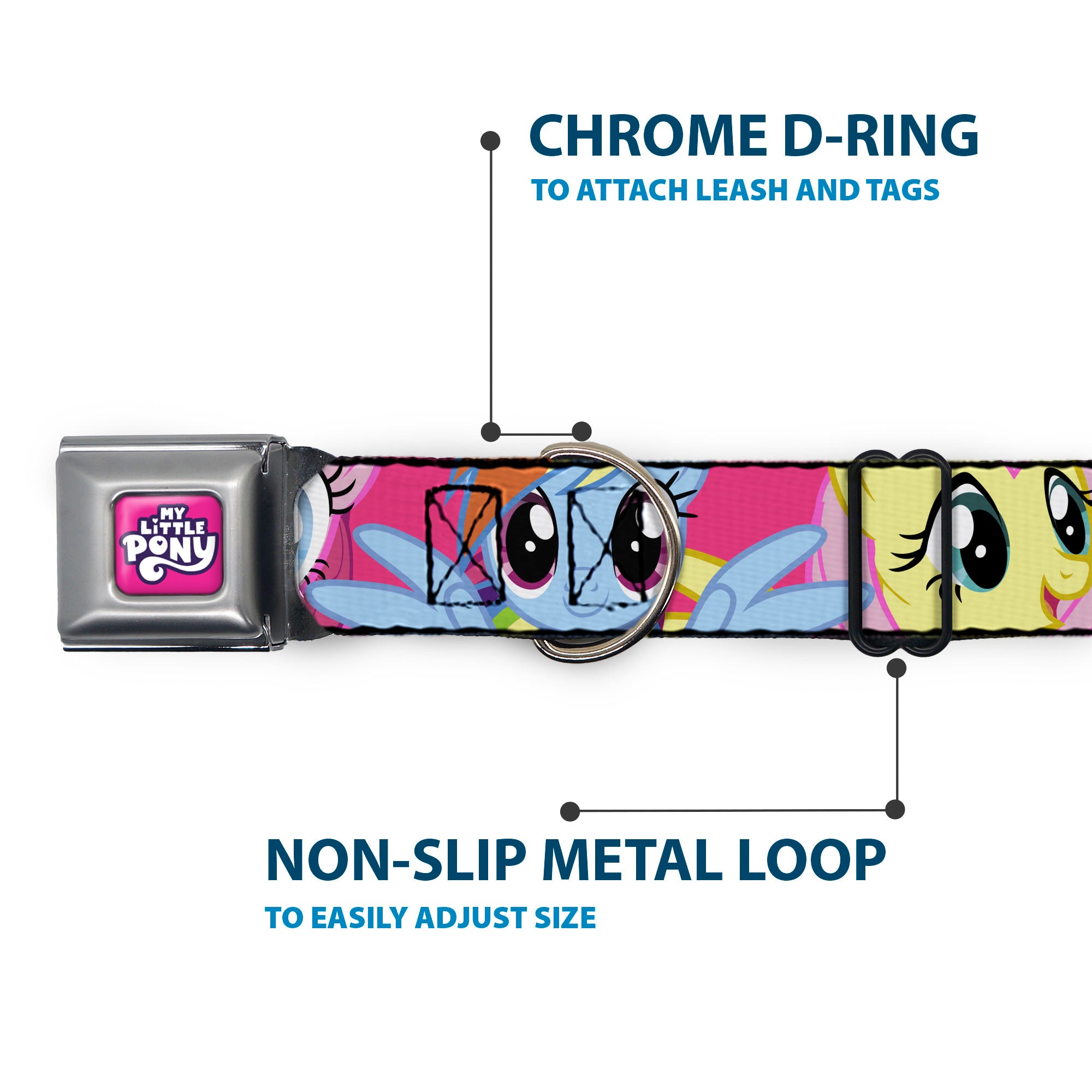 MY LITTLE PONY Title Logo Full Color Pink/Purple/White Seatbelt Buckle Collar - My Little Pony Mane Six Eye Expressions Close-Up Multi Color Seatbelt Buckle Collars My Little Pony