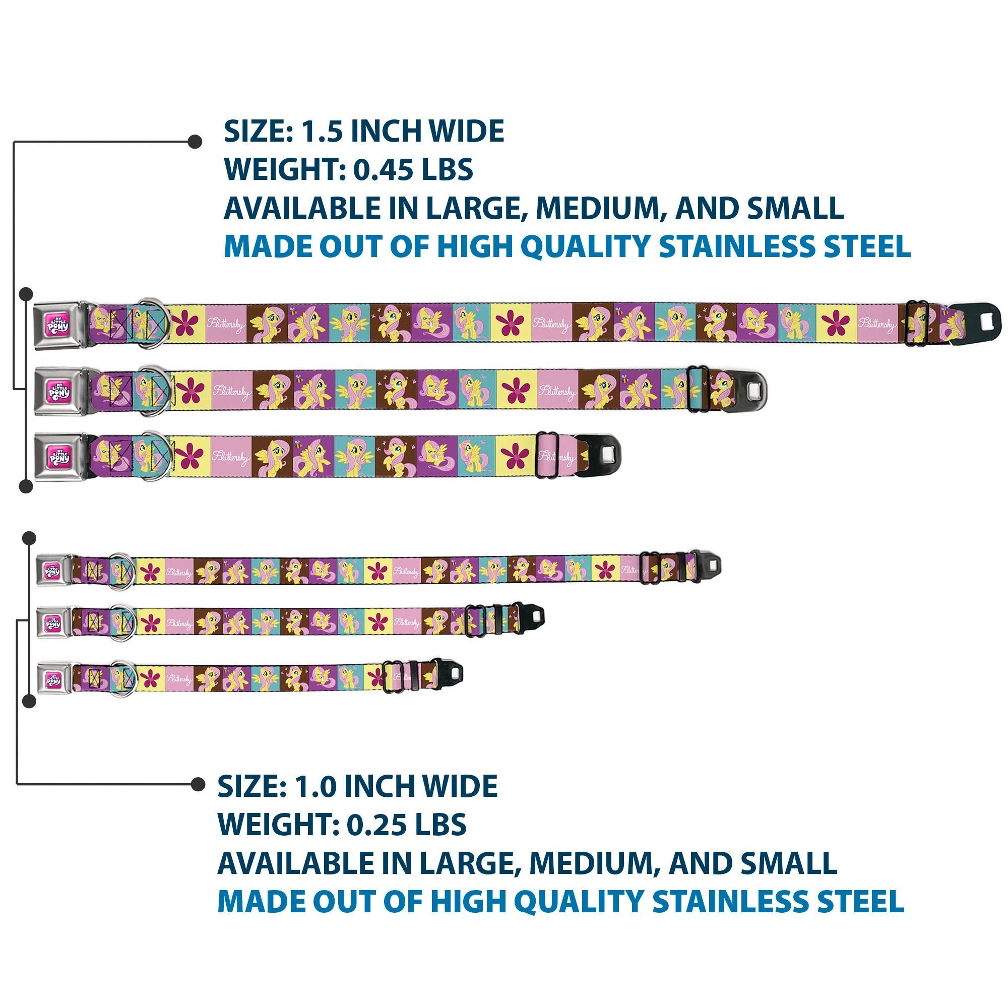 MY LITTLE PONY Title Logo Full Color Pink/Purple/White Seatbelt Buckle Collar - FLUTTERSHY Text and Pose Blocks Multi Color Seatbelt Buckle Collars My Little Pony