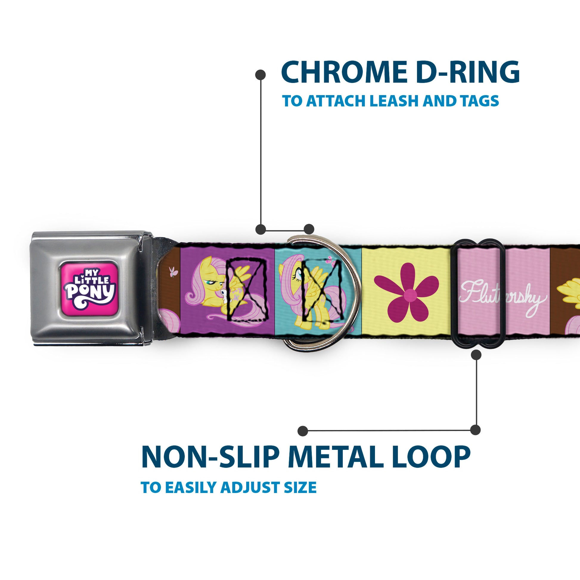 MY LITTLE PONY Title Logo Full Color Pink/Purple/White Seatbelt Buckle Collar - FLUTTERSHY Text and Pose Blocks Multi Color Seatbelt Buckle Collars My Little Pony