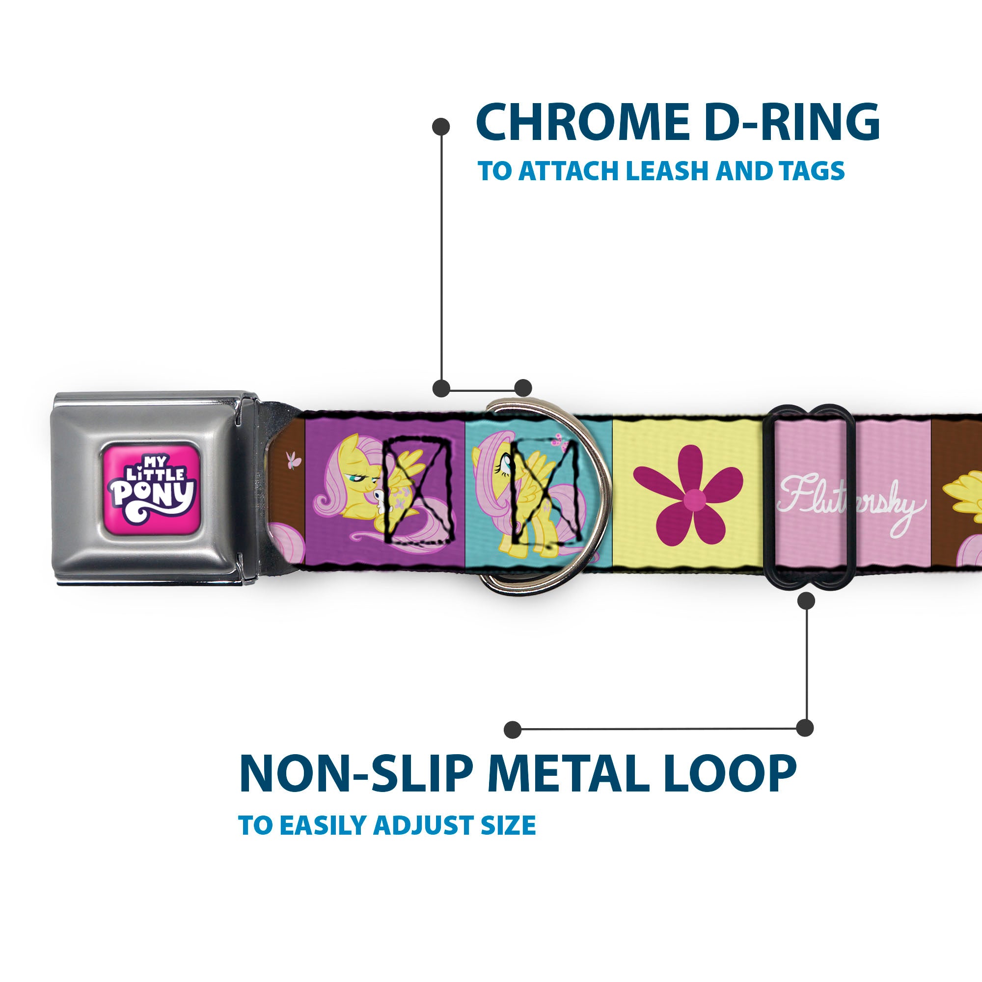 MY LITTLE PONY Title Logo Full Color Pink/Purple/White Seatbelt Buckle Collar - FLUTTERSHY Text and Pose Blocks Multi Color Seatbelt Buckle Collars My Little Pony