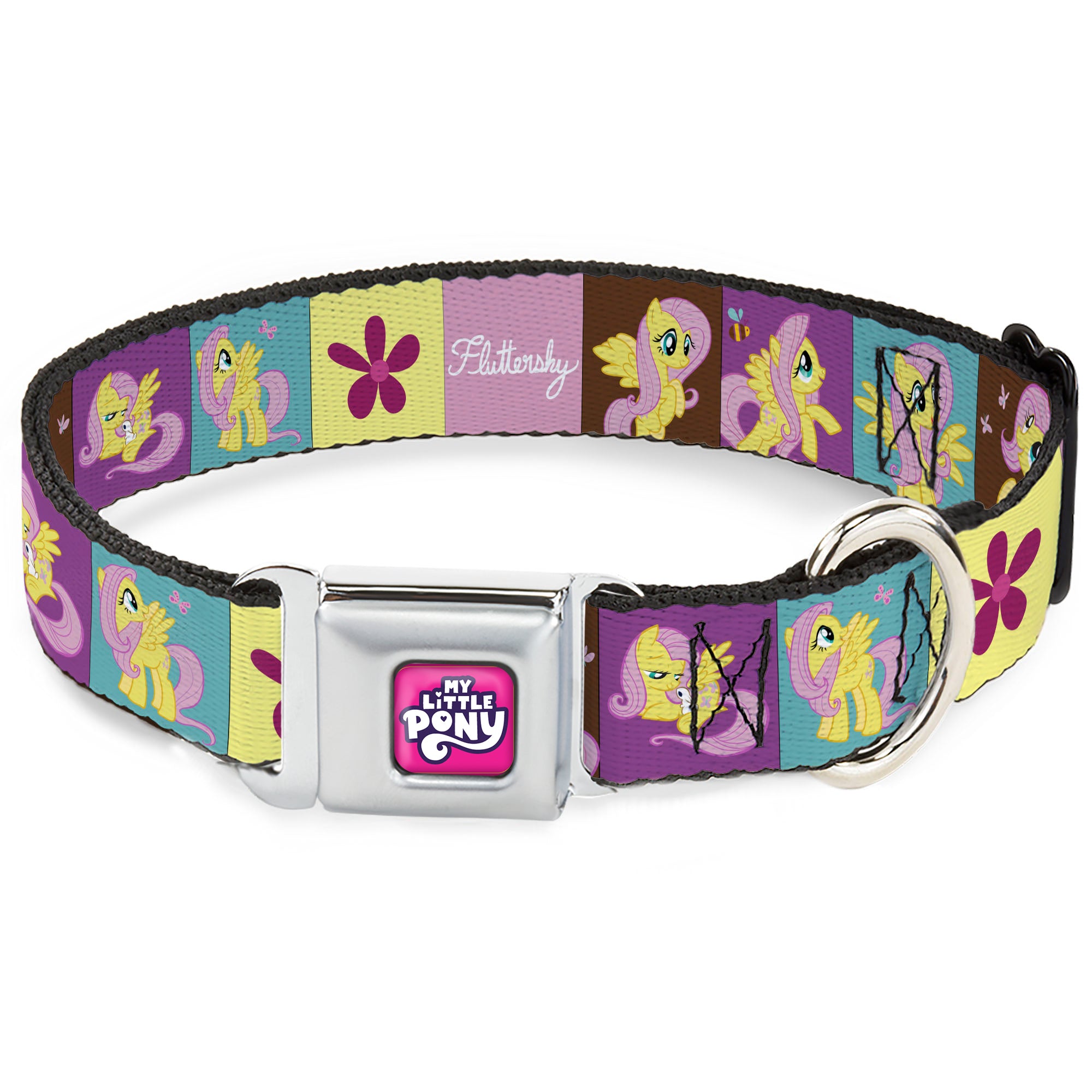 MY LITTLE PONY Title Logo Full Color Pink/Purple/White Seatbelt Buckle Collar - FLUTTERSHY Text and Pose Blocks Multi Color Seatbelt Buckle Collars My Little Pony