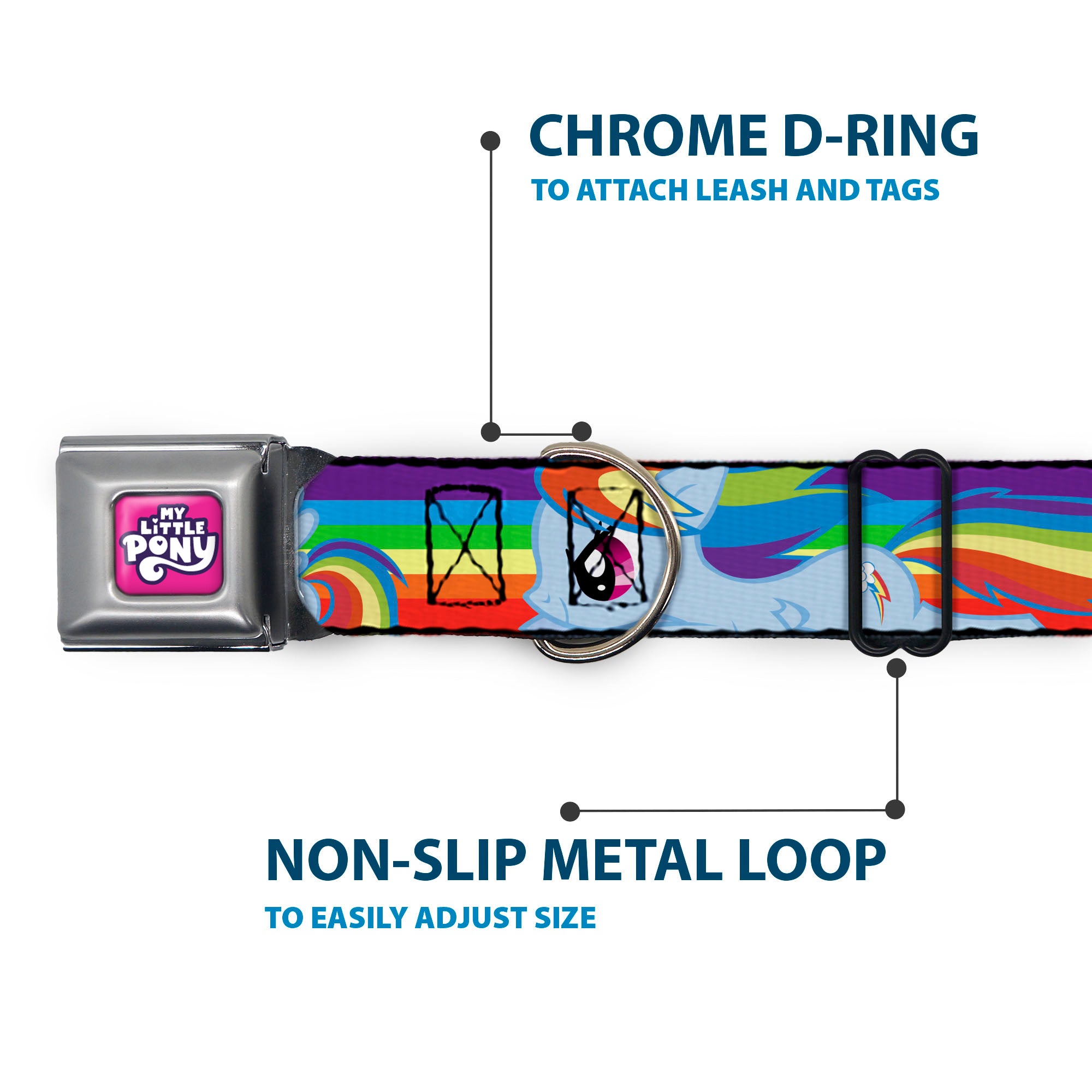 MY LITTLE PONY Title Logo Full Color Pink/Purple/White Seatbelt Buckle Collar - RAINBOW DASH Text and Poses Rainbow Streak Seatbelt Buckle Collars My Little Pony