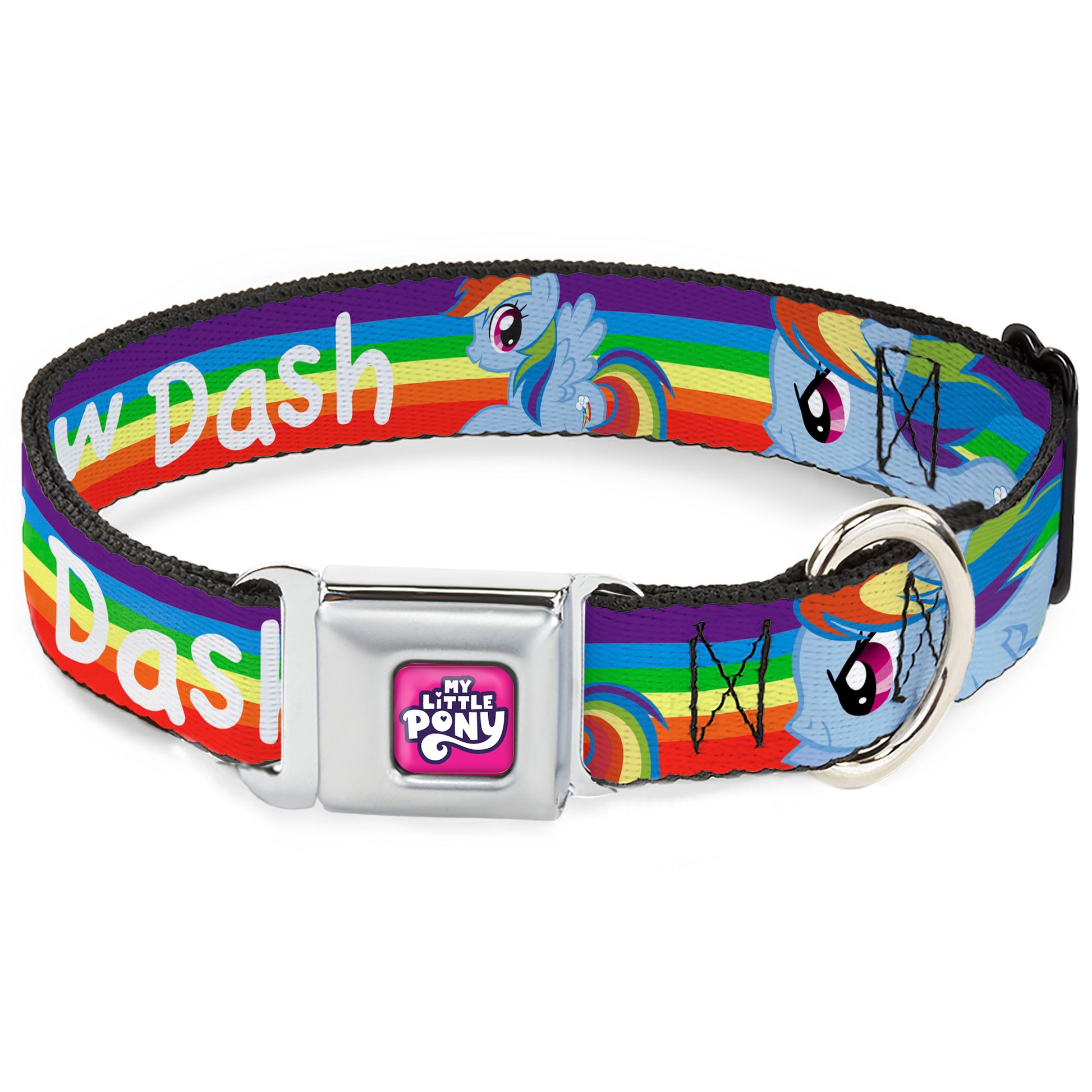 MY LITTLE PONY Title Logo Full Color Pink/Purple/White Seatbelt Buckle Collar - RAINBOW DASH Text and Poses Rainbow Streak Seatbelt Buckle Collars My Little Pony