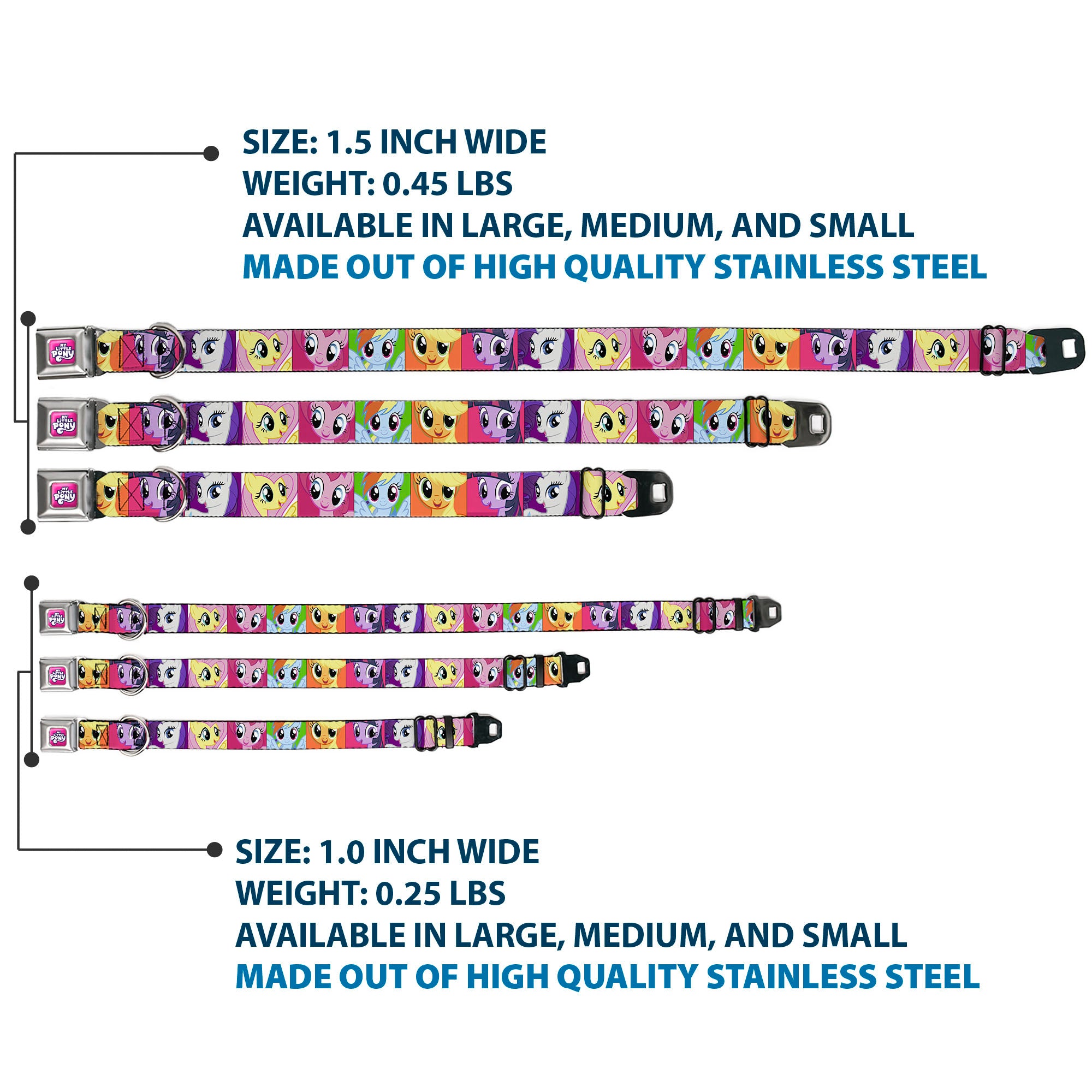 MY LITTLE PONY Title Logo Full Color Pink/Purple/White Seatbelt Buckle Collar - My Little Pony Mane Six Ponies Expressions Blocks Multi Color Seatbelt Buckle Collars My Little Pony