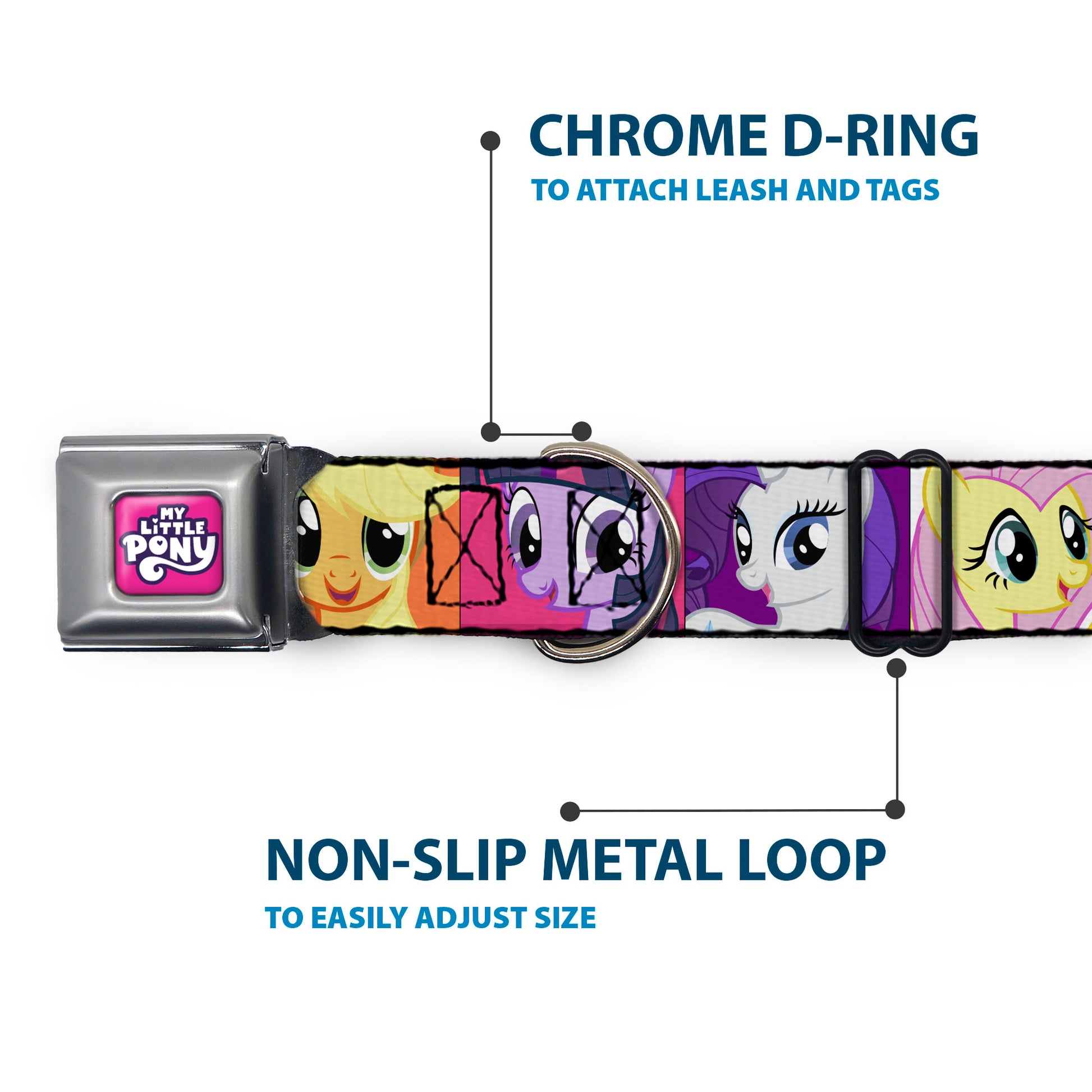 MY LITTLE PONY Title Logo Full Color Pink/Purple/White Seatbelt Buckle Collar - My Little Pony Mane Six Ponies Expressions Blocks Multi Color Seatbelt Buckle Collars My Little Pony