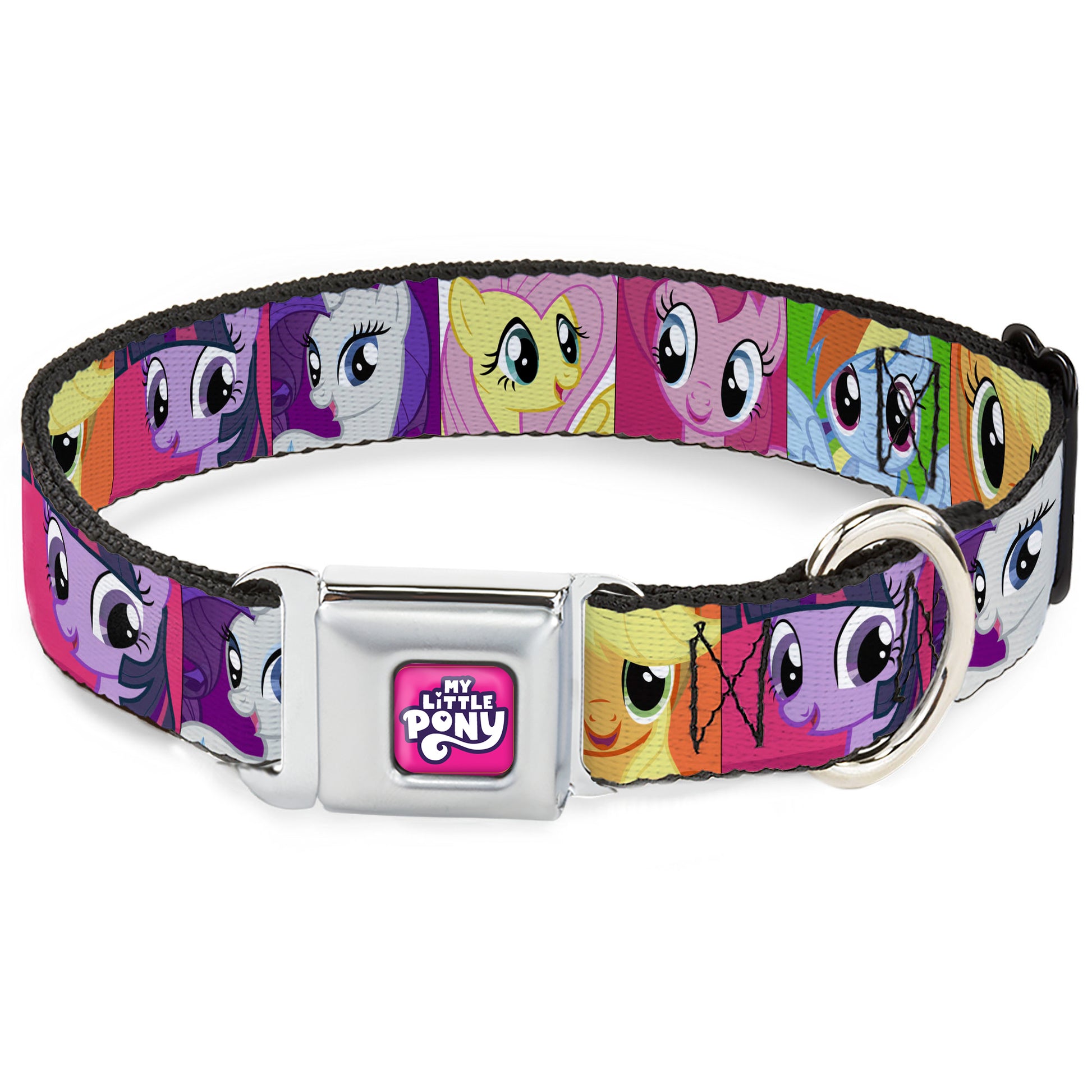 MY LITTLE PONY Title Logo Full Color Pink/Purple/White Seatbelt Buckle Collar - My Little Pony Mane Six Ponies Expressions Blocks Multi Color Seatbelt Buckle Collars My Little Pony