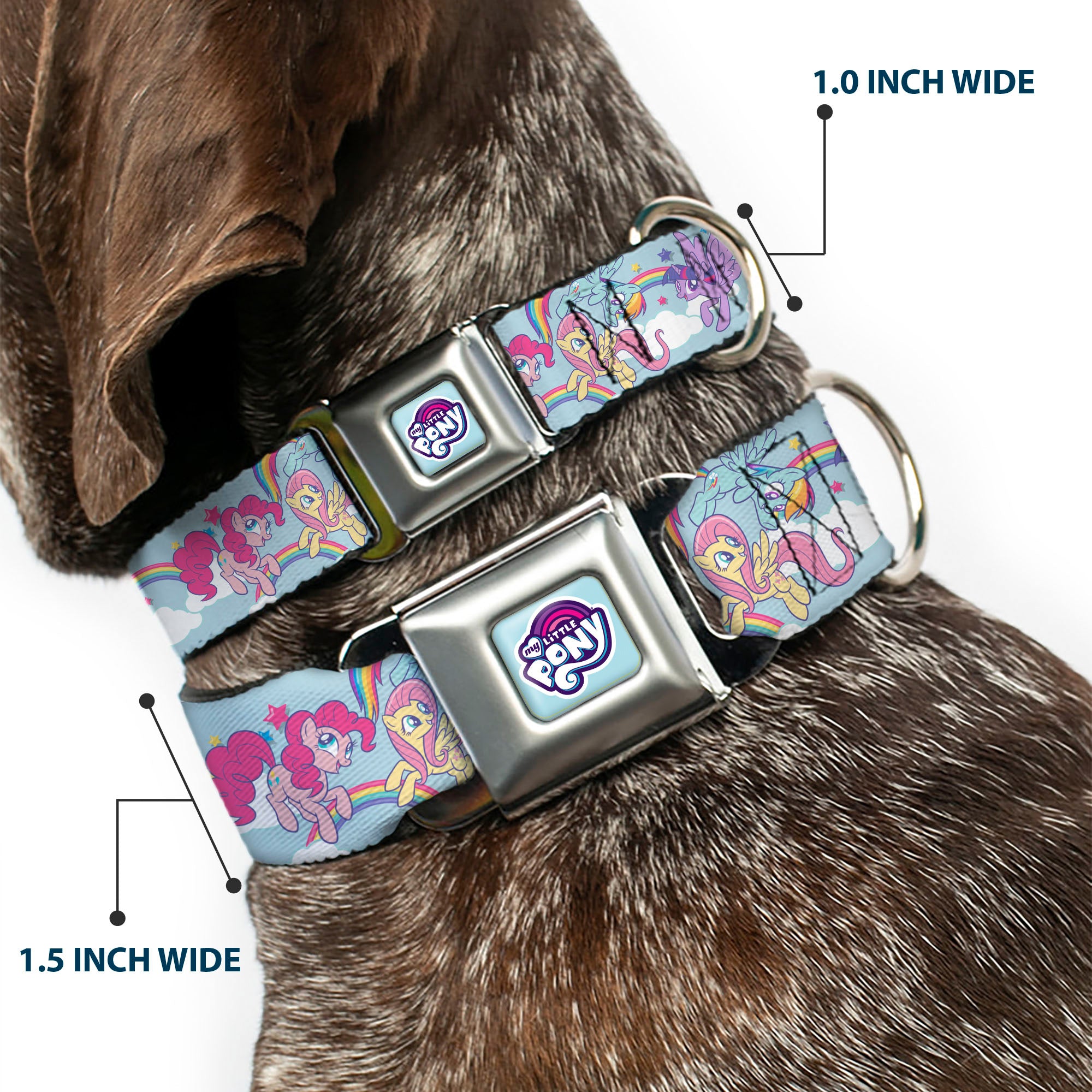 MY LITTLE PONY Title Logo Full Color Light Blue/Purple/Pinks/White Seatbelt Buckle Collar - My Little Pony Four Ponies and Rainbows Multi Pastel Seatbelt Buckle Collars My Little Pony