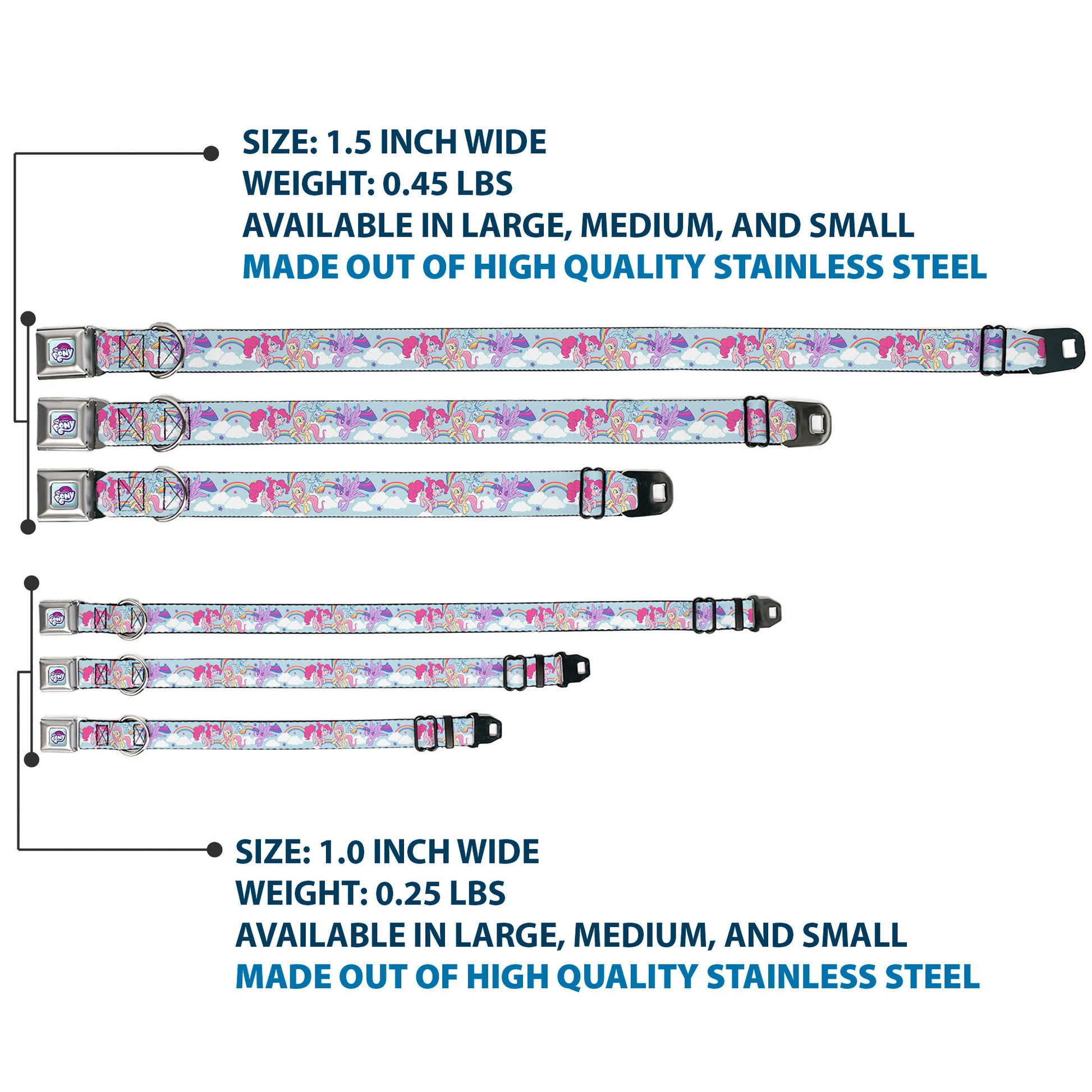 MY LITTLE PONY Title Logo Full Color Light Blue/Purple/Pinks/White Seatbelt Buckle Collar - My Little Pony Four Ponies and Rainbows Multi Pastel Seatbelt Buckle Collars My Little Pony