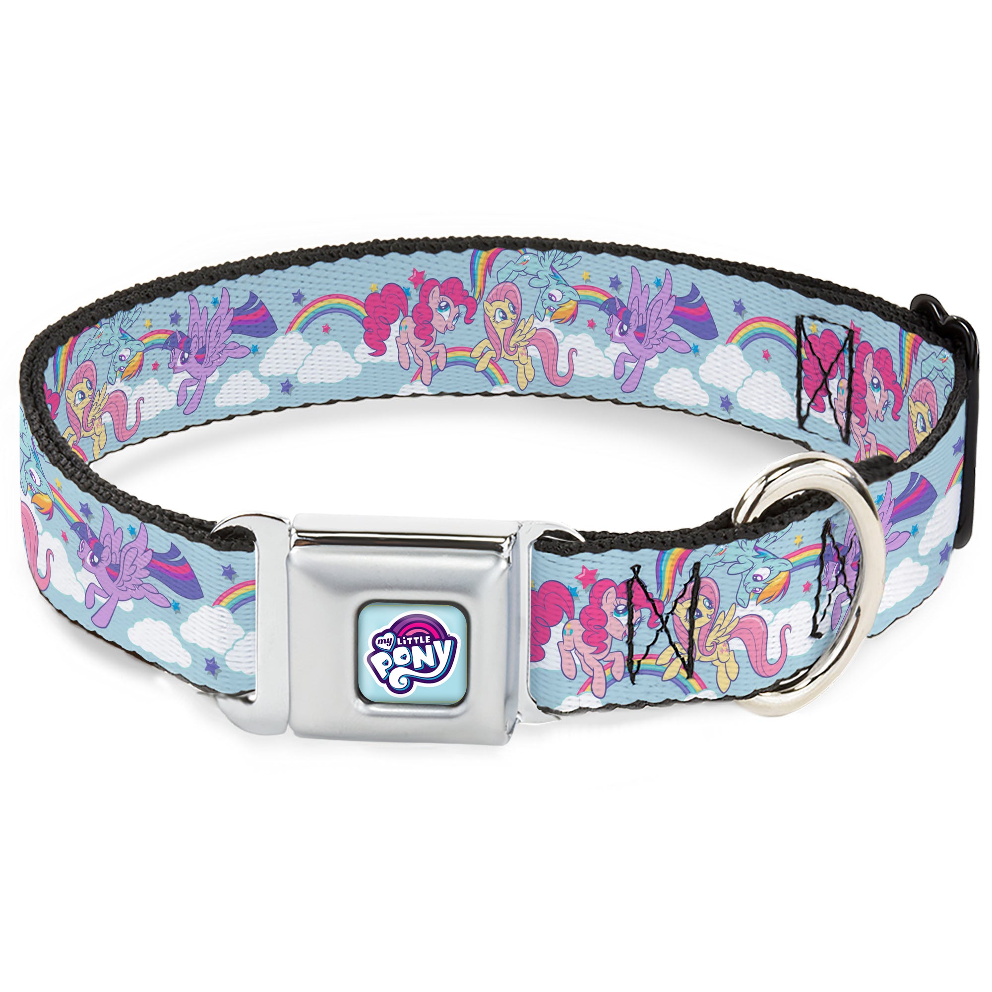 MY LITTLE PONY Title Logo Full Color Light Blue/Purple/Pinks/White Seatbelt Buckle Collar - My Little Pony Four Ponies and Rainbows Multi Pastel Seatbelt Buckle Collars My Little Pony