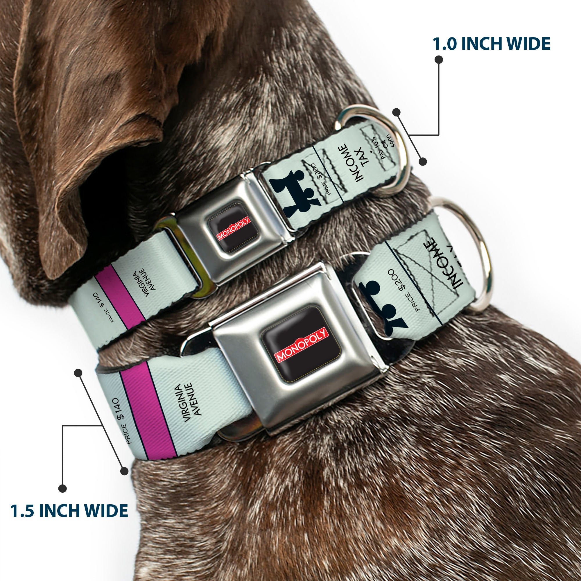 MONOPOLY Logo Full Color Black/Red/White Seatbelt Buckle Collar - Monopoly Game Board Spaces Seatbelt Buckle Collars Monopoly