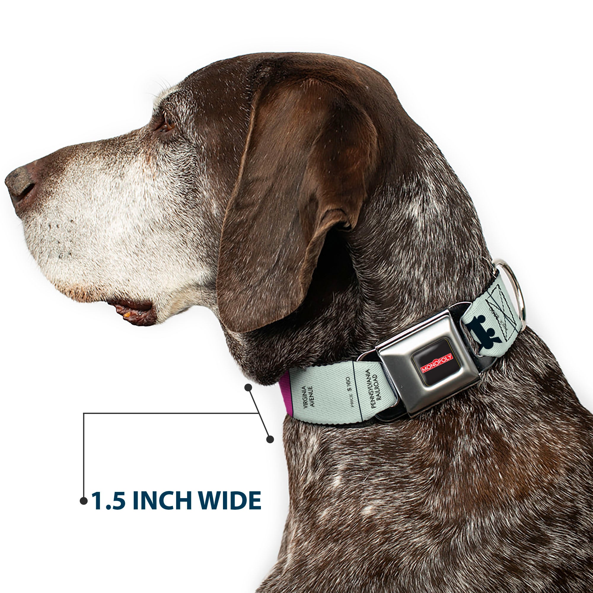 MONOPOLY Logo Full Color Black/Red/White Seatbelt Buckle Collar - Monopoly Game Board Spaces Seatbelt Buckle Collars Monopoly
