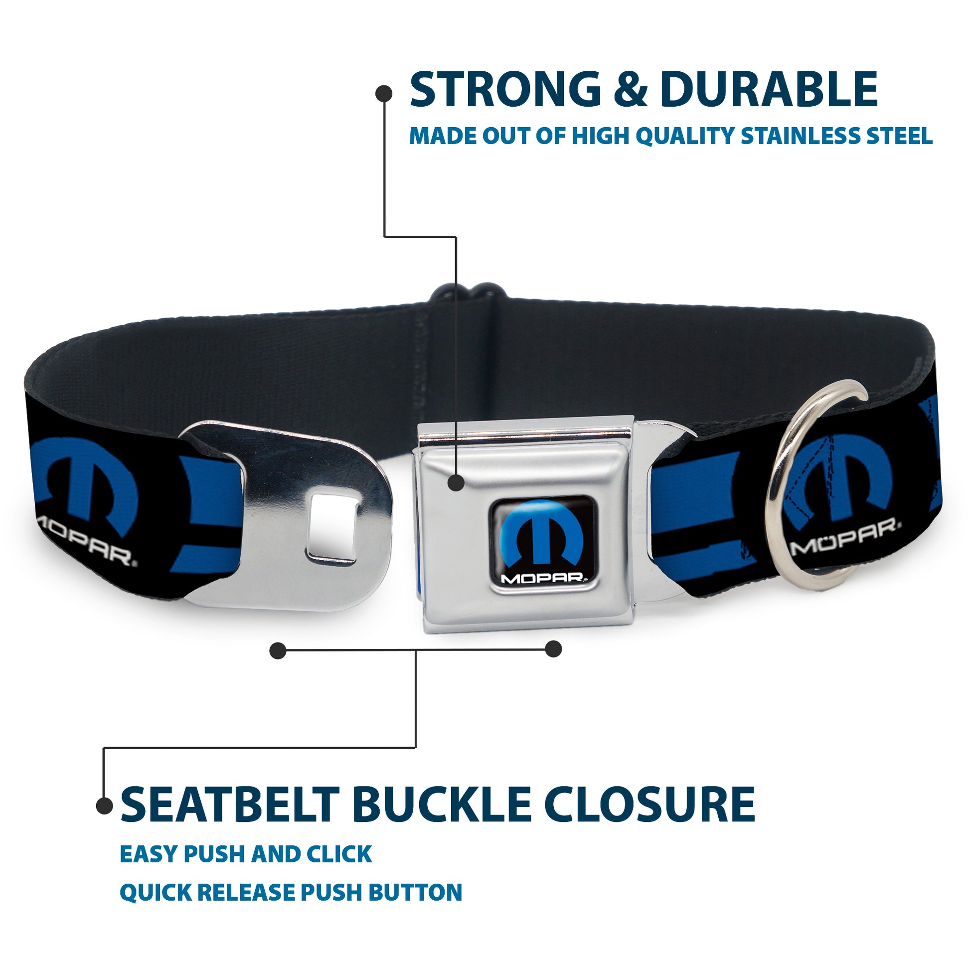 MOPAR Logo Full Color Black Blue White Seatbelt Buckle Collar - MOPAR Logo/Stripe Black/Blue Seatbelt Buckle Collars Mopar