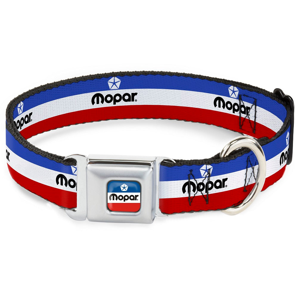 MOPAR Chrysler Logo Full Color White/Blue/Red/Black Seatbelt Buckle Collar - MOPAR Logo/Stripe Blue/White/Red Seatbelt Buckle Collars Mopar