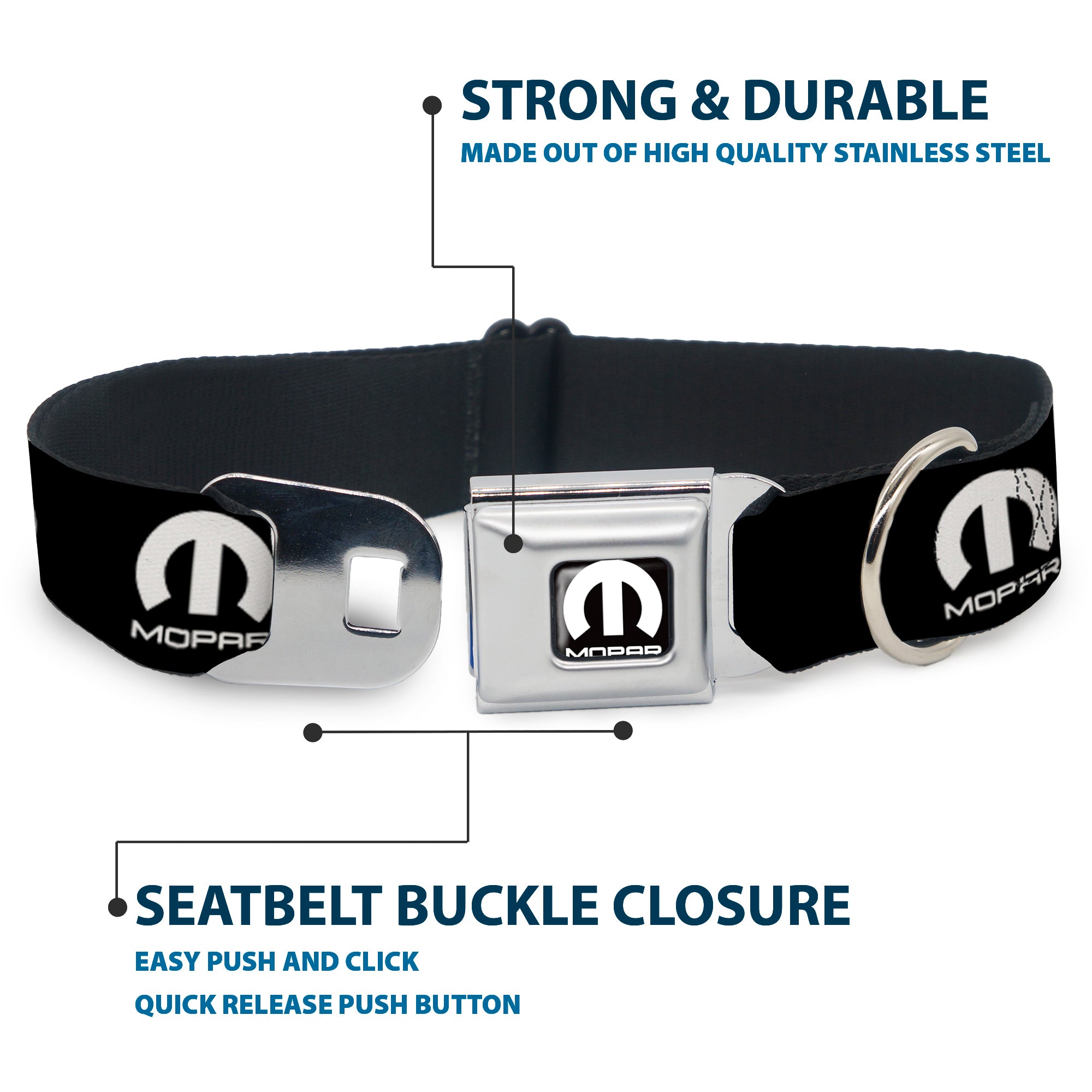MOPAR Logo Full Color Black White Seatbelt Buckle Collar - MOPAR Logo Repeat Black/White Seatbelt Buckle Collars Mopar