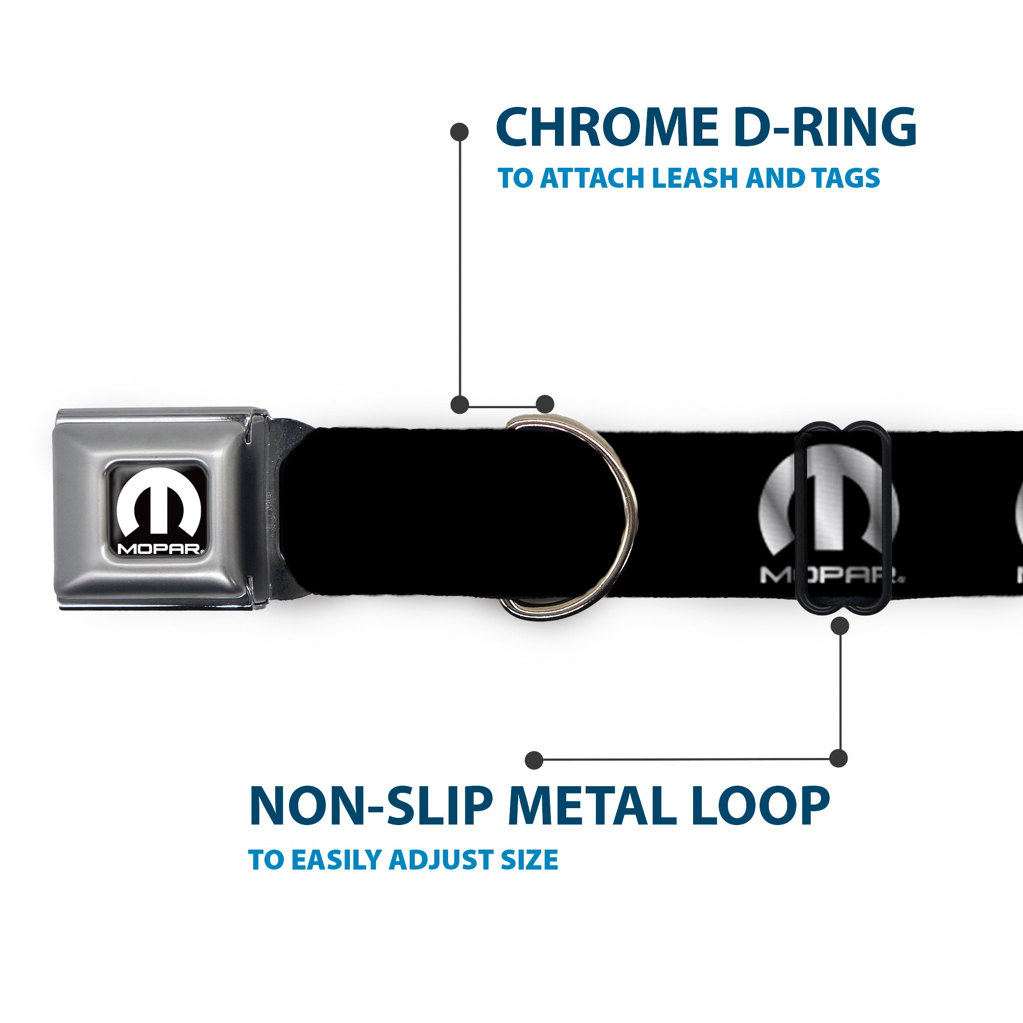 MOPAR Logo Full Color Black/White Seatbelt Buckle Collar - MOPAR Logo Repeat Black/Silver Gradient Seatbelt Buckle Collars Mopar