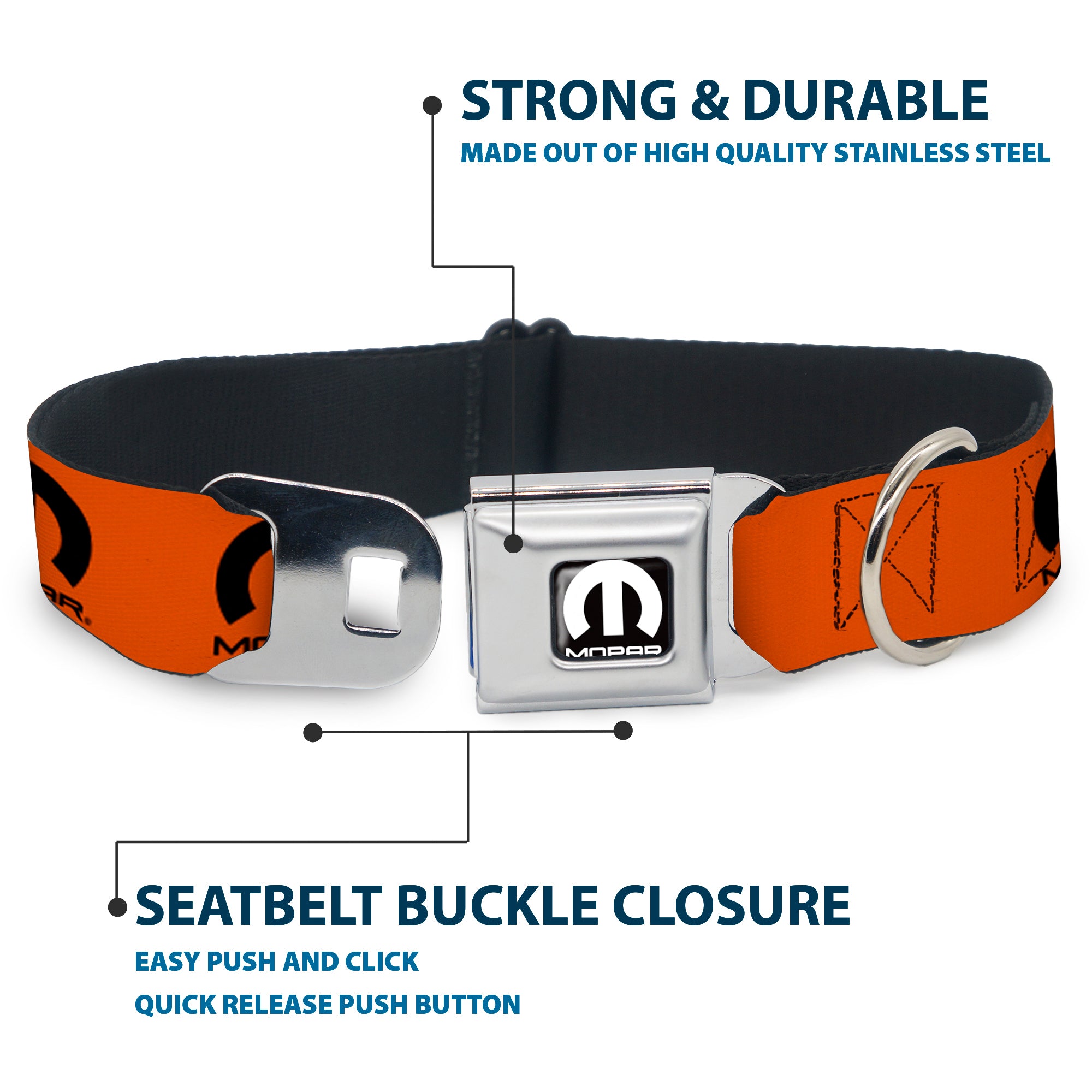 MOPAR Logo Full Color Black/White Seatbelt Buckle Collar - MOPAR Logo Repeat Orange/Black Seatbelt Buckle Collars Mopar