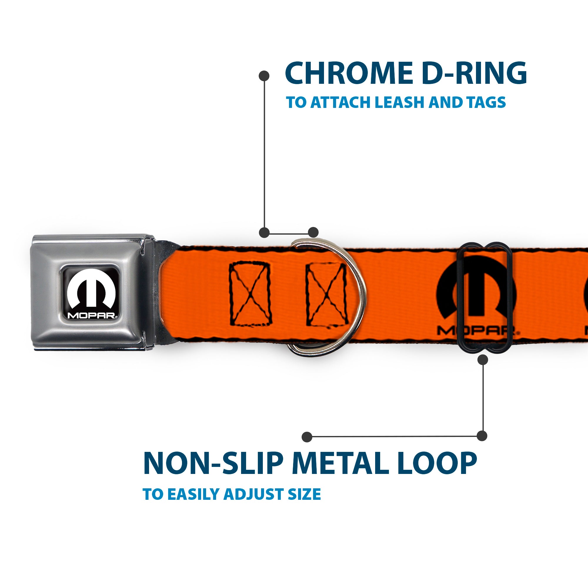 MOPAR Logo Full Color Black/White Seatbelt Buckle Collar - MOPAR Logo Repeat Orange/Black Seatbelt Buckle Collars Mopar
