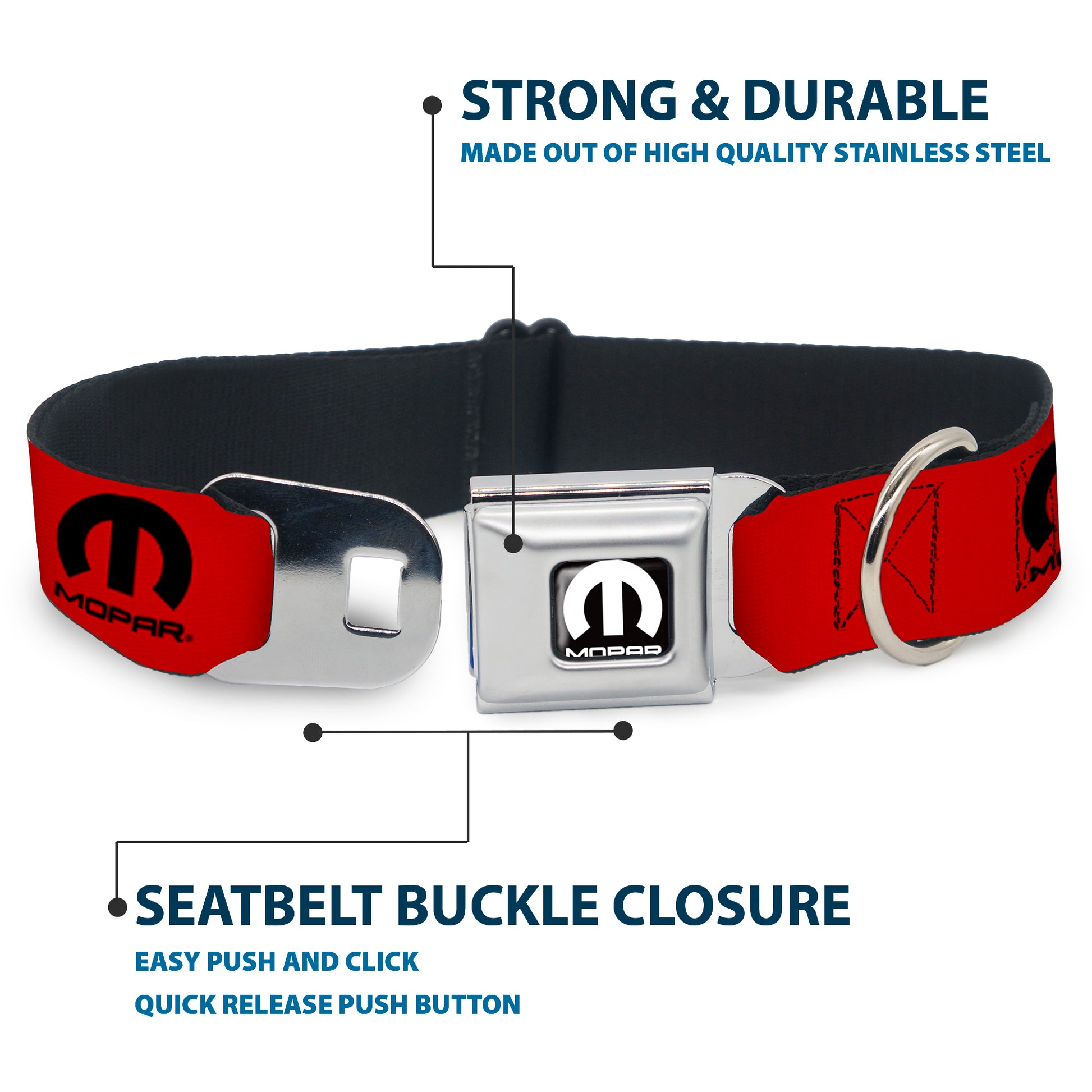 MOPAR Logo Full Color Black/White Seatbelt Buckle Collar - MOPAR Logo Repeat Red/Black Seatbelt Buckle Collars Mopar