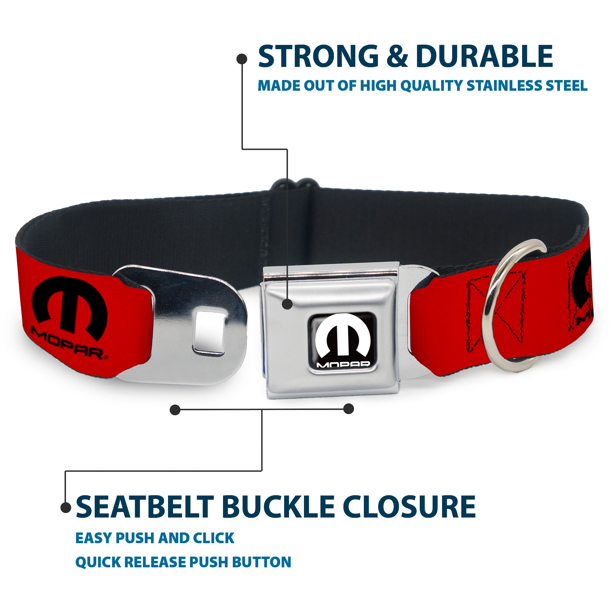 MOPAR Logo Full Color Black/White Seatbelt Buckle Collar - MOPAR Logo Repeat Red/Black Seatbelt Buckle Collars Mopar