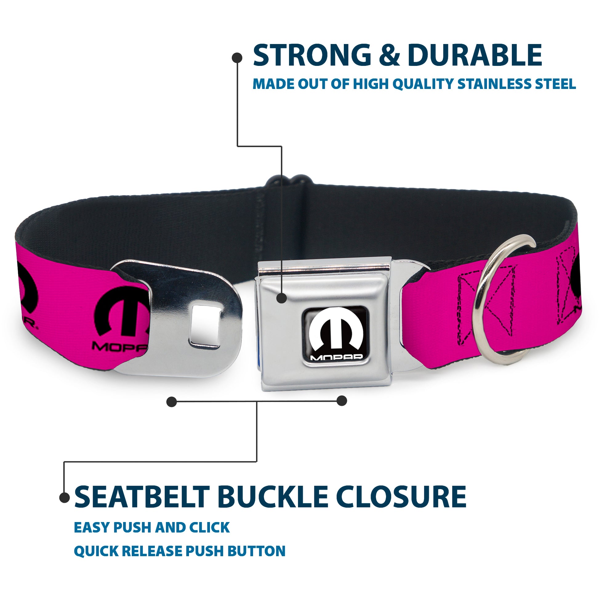 MOPAR Logo Full Color Black/White Seatbelt Buckle Collar - MOPAR Logo Repeat Hot Pink/Black Seatbelt Buckle Collars Mopar