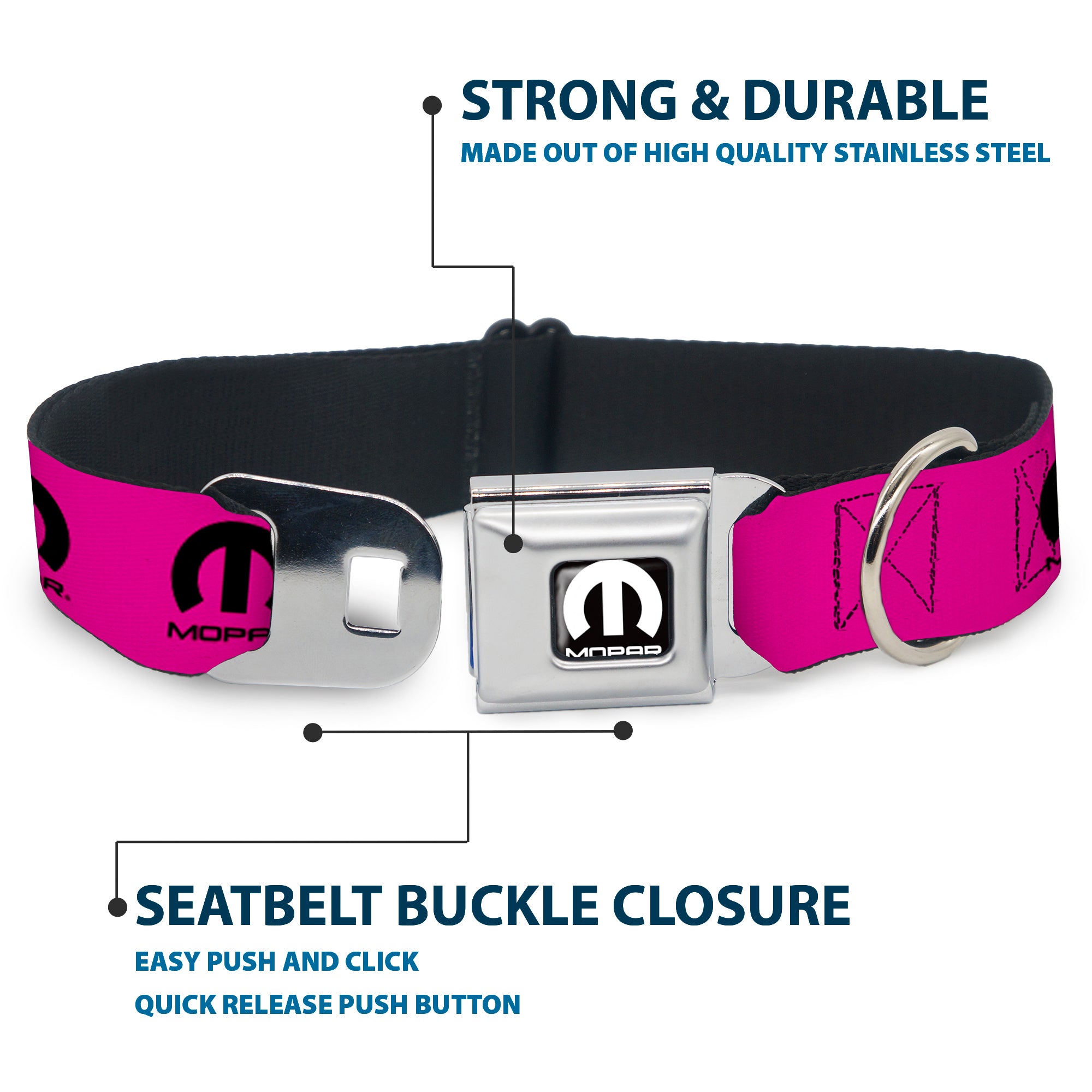 MOPAR Logo Full Color Black/White Seatbelt Buckle Collar - MOPAR Logo Repeat Hot Pink/Black Seatbelt Buckle Collars Mopar