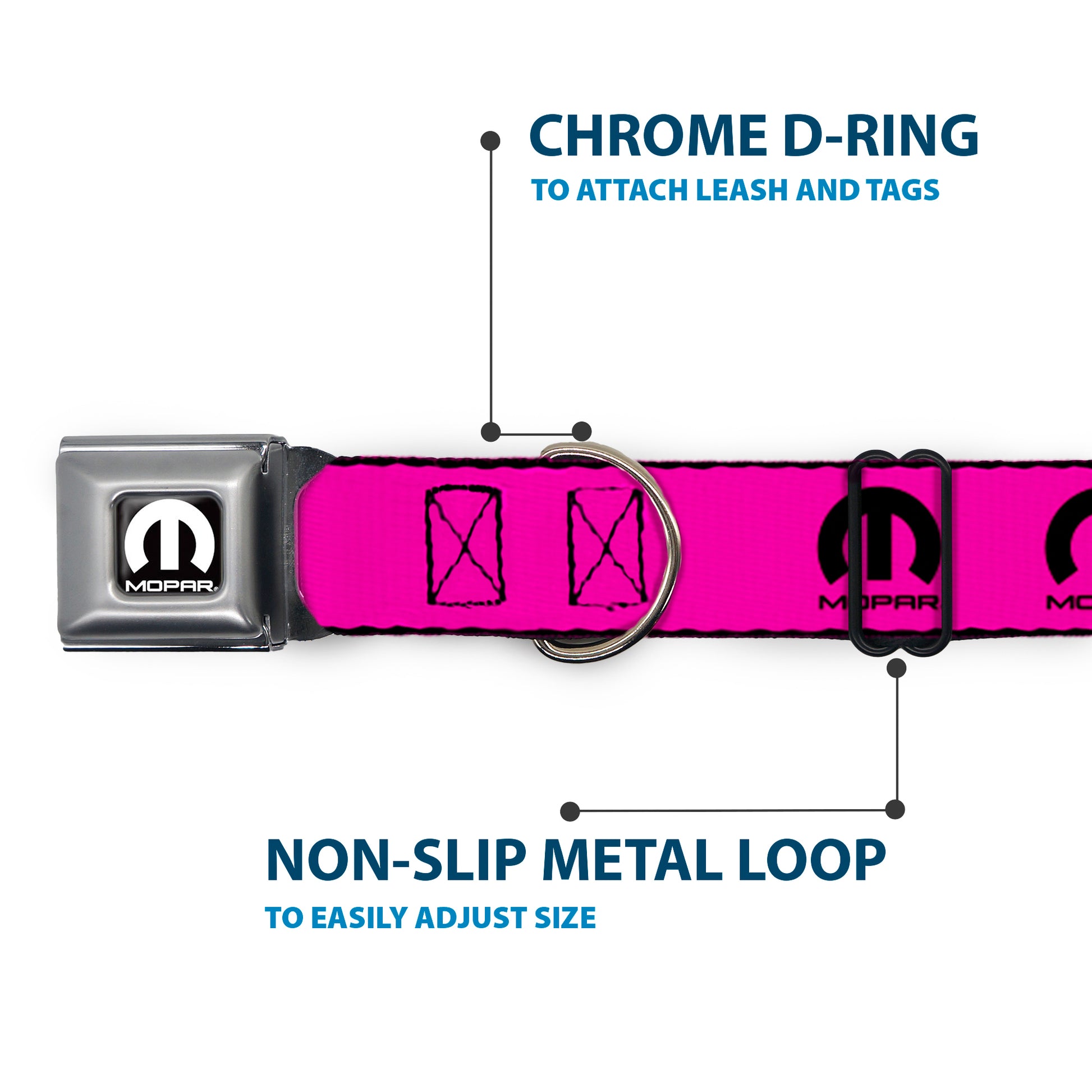 MOPAR Logo Full Color Black/White Seatbelt Buckle Collar - MOPAR Logo Repeat Hot Pink/Black Seatbelt Buckle Collars Mopar
