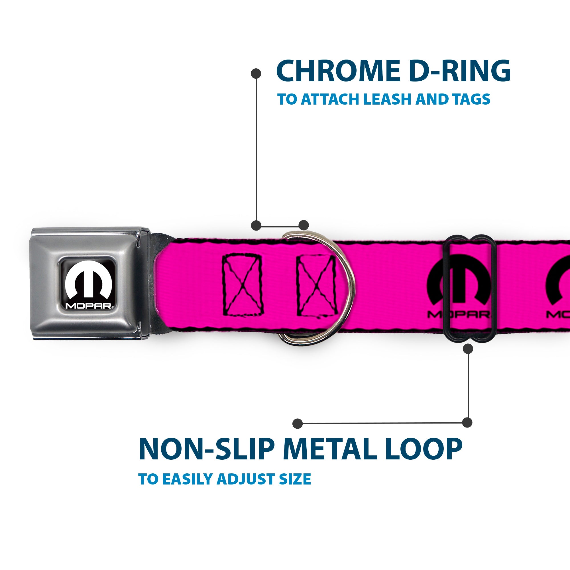MOPAR Logo Full Color Black/White Seatbelt Buckle Collar - MOPAR Logo Repeat Hot Pink/Black Seatbelt Buckle Collars Mopar