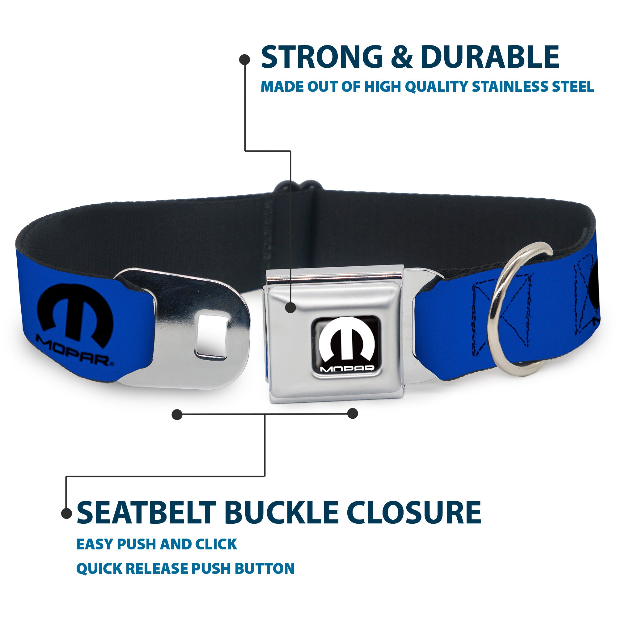 MOPAR Logo Full Color Black/White Seatbelt Buckle Collar - MOPAR Logo Repeat Blue/Black Seatbelt Buckle Collars Mopar