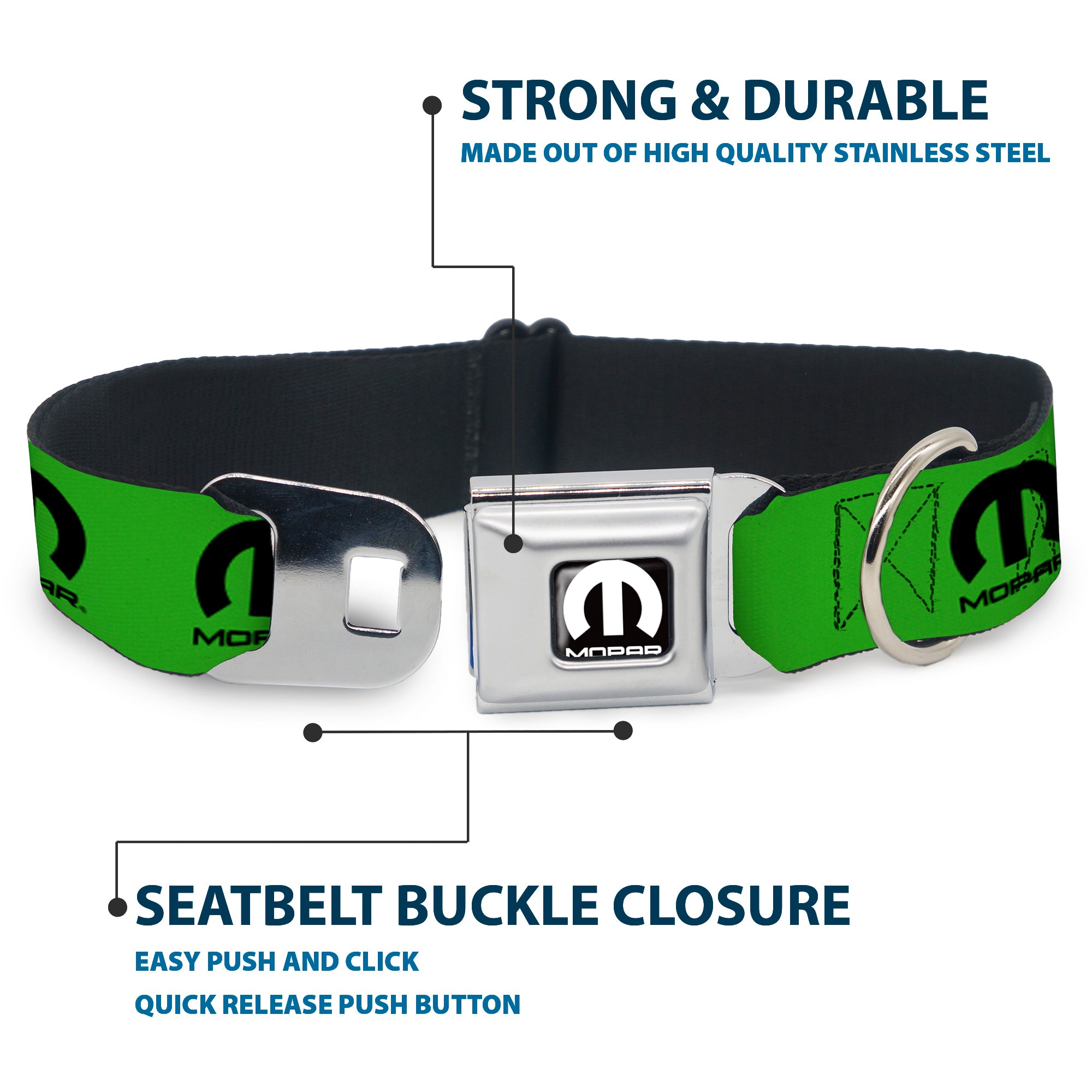 MOPAR Logo Full Color Black/White Seatbelt Buckle Collar - MOPAR Logo Repeat Green/Black Seatbelt Buckle Collars Mopar