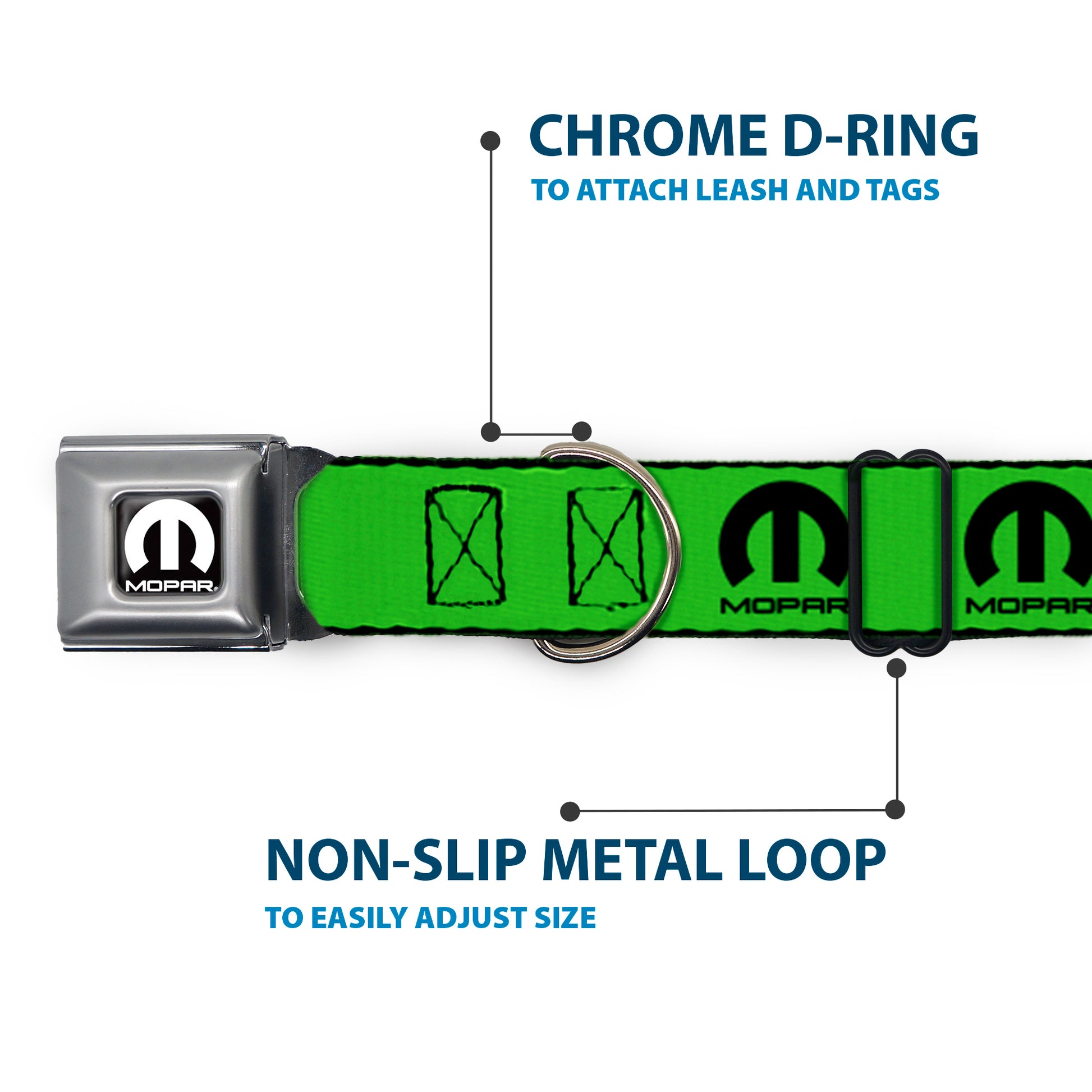 MOPAR Logo Full Color Black/White Seatbelt Buckle Collar - MOPAR Logo Repeat Green/Black Seatbelt Buckle Collars Mopar