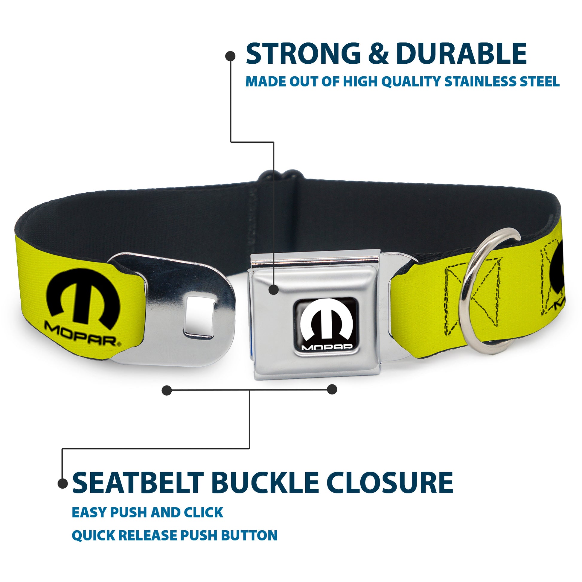 MOPAR Logo Full Color Black/White Seatbelt Buckle Collar - MOPAR Logo Repeat Yelow/Black Seatbelt Buckle Collars Mopar