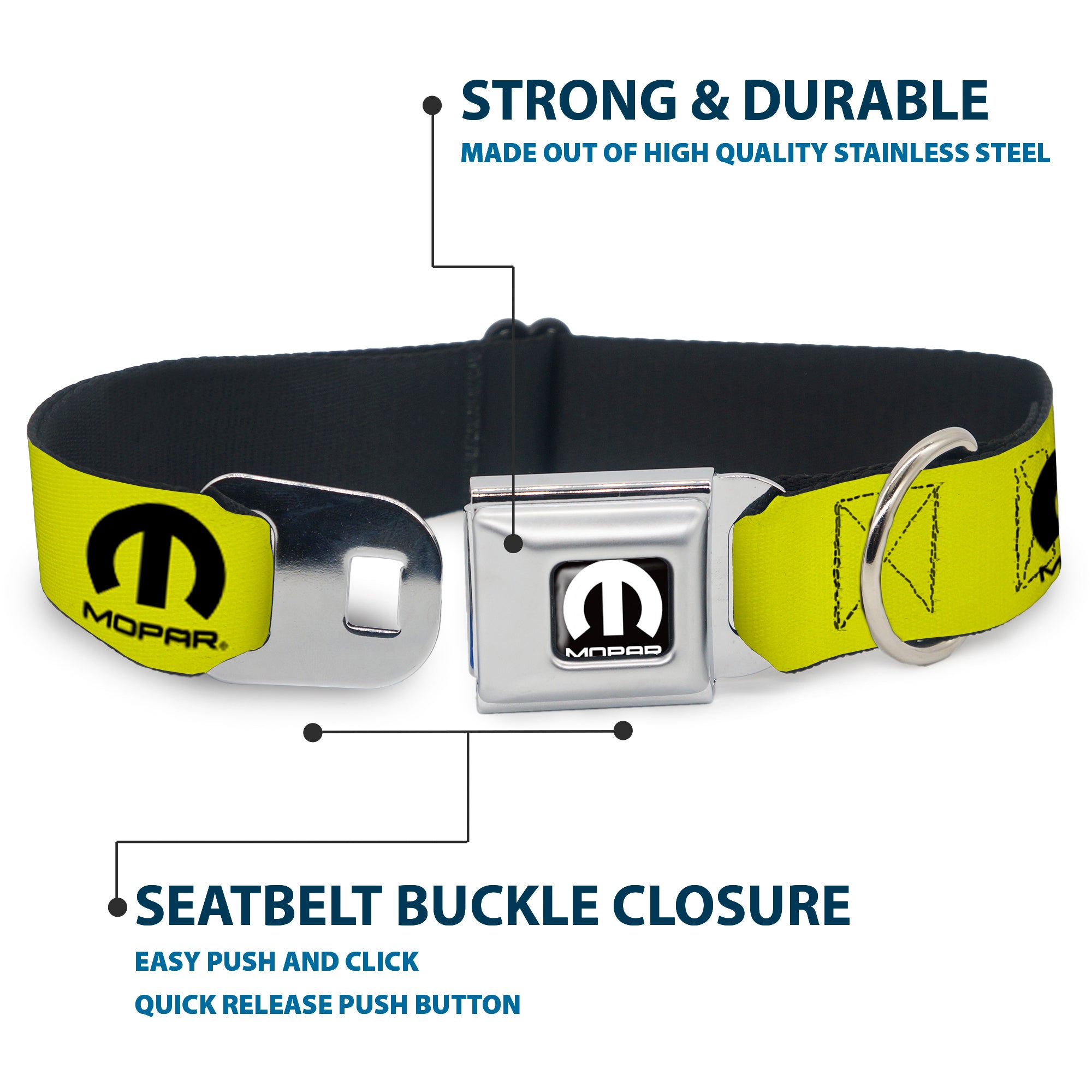 MOPAR Logo Full Color Black/White Seatbelt Buckle Collar - MOPAR Logo Repeat Yelow/Black Seatbelt Buckle Collars Mopar