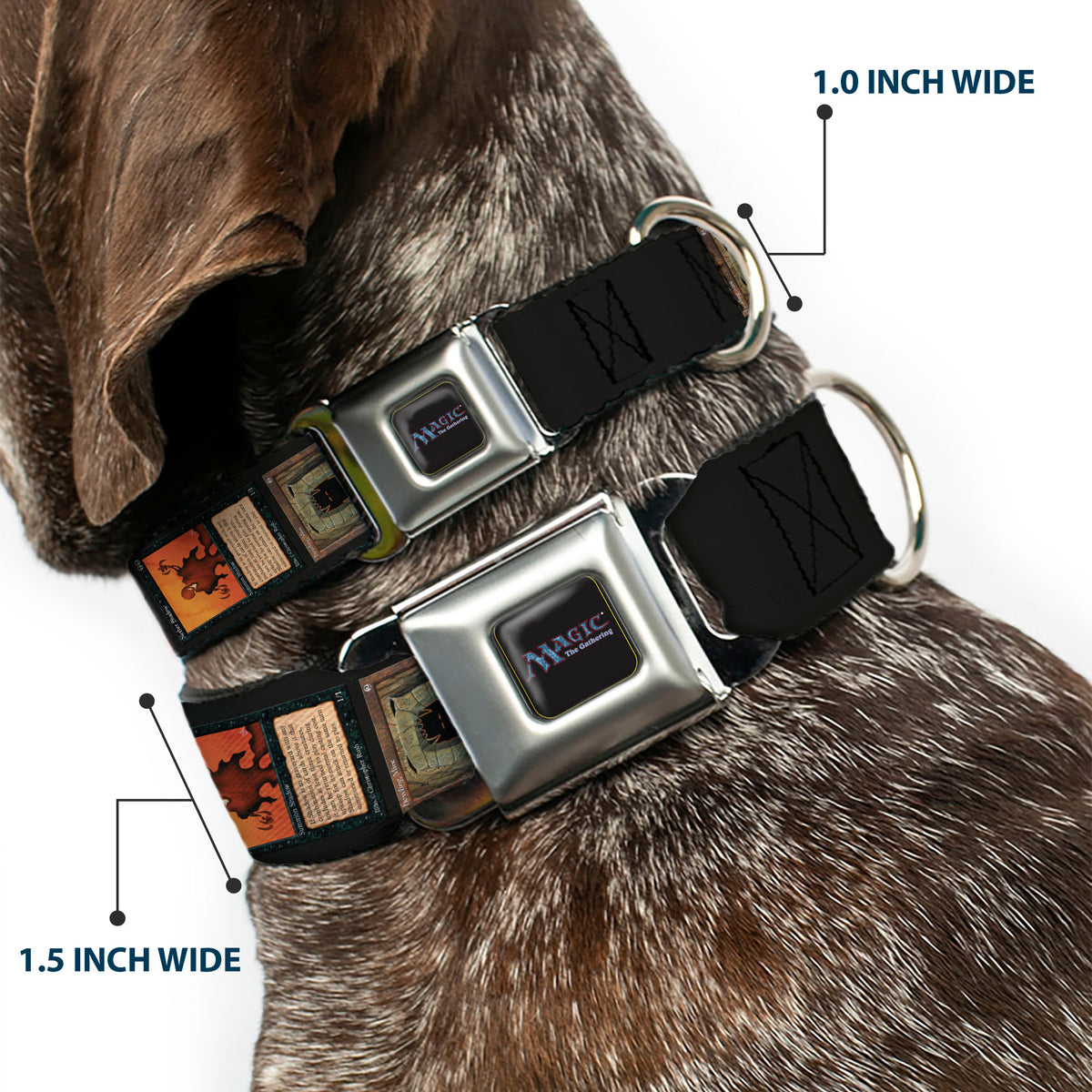 MAGIC THE GATHERING Title Logo Full Color Black Seatbelt Buckle Collar - Magic the Gathering Four Retro Card Blocks Dog Collars Seatbelt Buckle Magic the Gathering