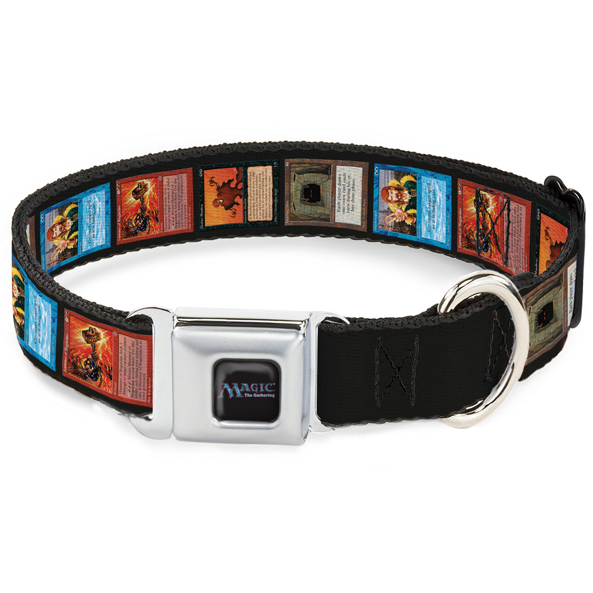 MAGIC THE GATHERING Title Logo Full Color Black Seatbelt Buckle Collar - Magic the Gathering Four Retro Card Blocks Dog Collars Seatbelt Buckle Magic the Gathering