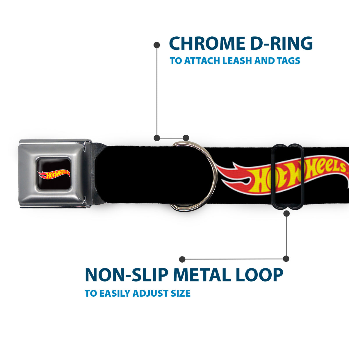 HOT WHEELS Classic Flame Logo Full Color Black/Red/Yellow Seatbelt Buckle Collar - HOT WHEELS Classic Flame Logo Black/Red/Yellow Dog Collars Seatbelt Buckle Hot Wheels