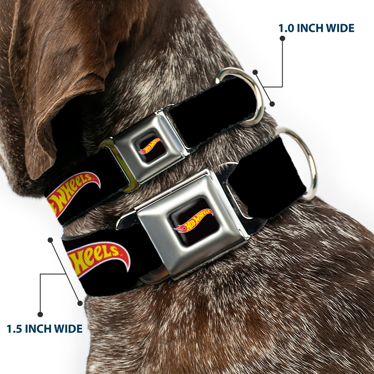 HOT WHEELS Classic Flame Logo Full Color Black/Red/Yellow Seatbelt Buckle Collar - HOT WHEELS Classic Flame Logo Black/Red/Yellow Dog Collars Seatbelt Buckle Hot Wheels