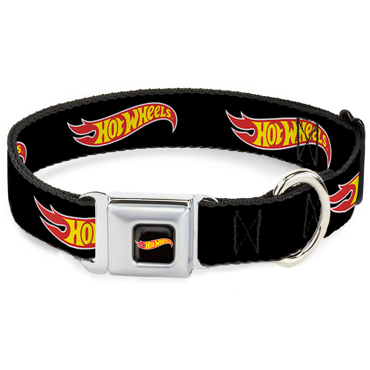 HOT WHEELS Classic Flame Logo Full Color Black/Red/Yellow Seatbelt Buckle Collar - HOT WHEELS Classic Flame Logo Black/Red/Yellow Dog Collars Seatbelt Buckle Hot Wheels