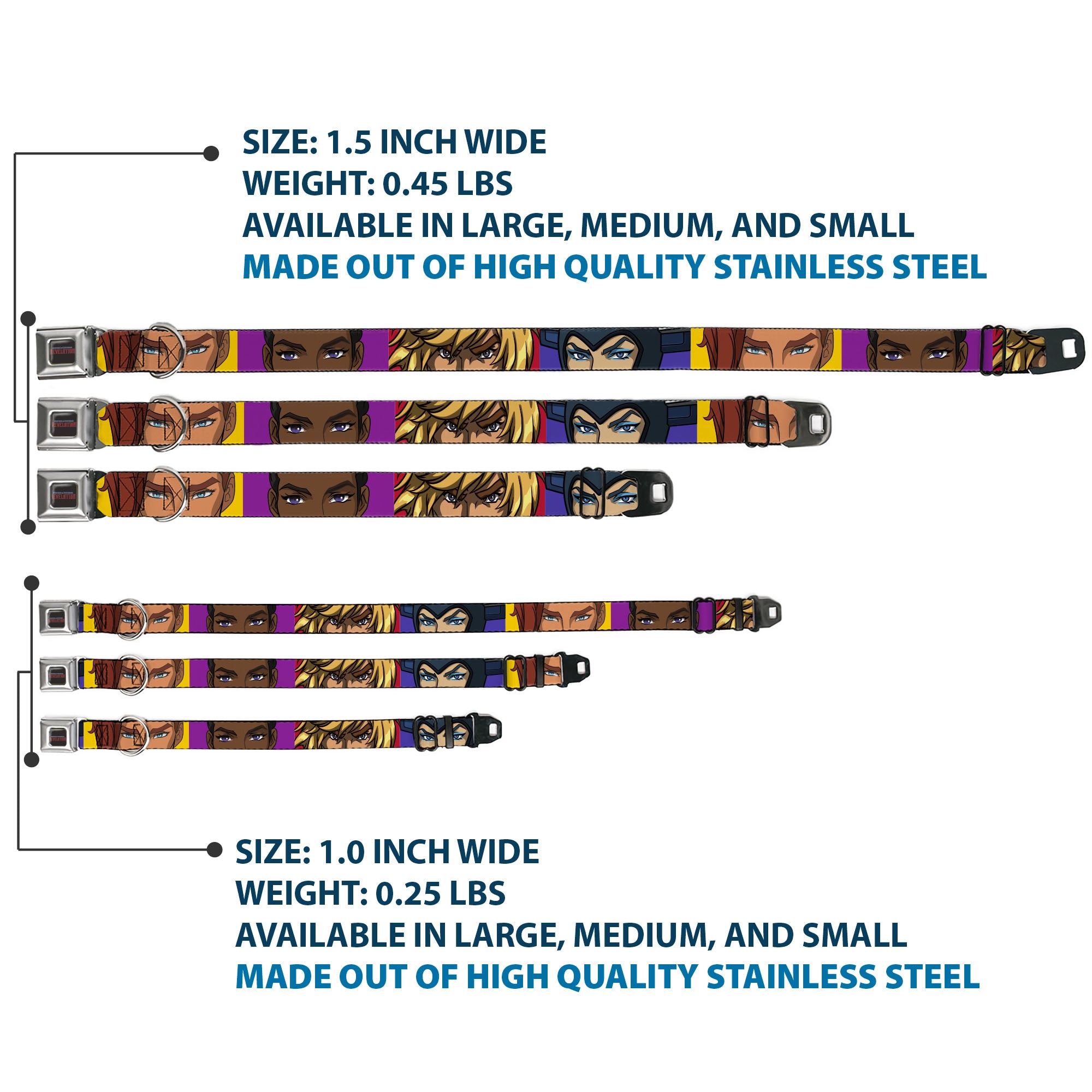 MASTERS OF THE UNIVERSE REVELATION Title Logo Full Color Black Seatbelt Buckle Collar - Masters of the Universe Revelation Character Close-Up Blocks Seatbelt Buckle Collars Masters of the Universe