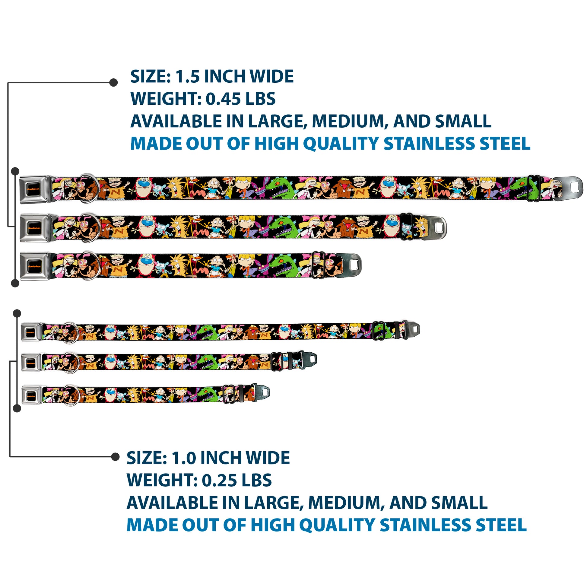 NICKELODEON Logo Full Color Black/Orange Seatbelt Buckle Collar - Nick 90's 13-Character Poses Black Seatbelt Buckle Collars Nick 90s