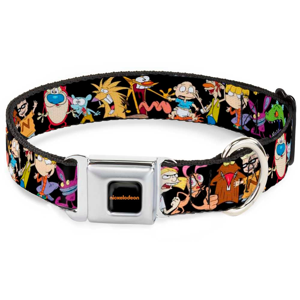 NICKELODEON Logo Full Color Black/Orange Seatbelt Buckle Collar - Nick 90's 13-Character Poses Black Seatbelt Buckle Collars Nick 90s