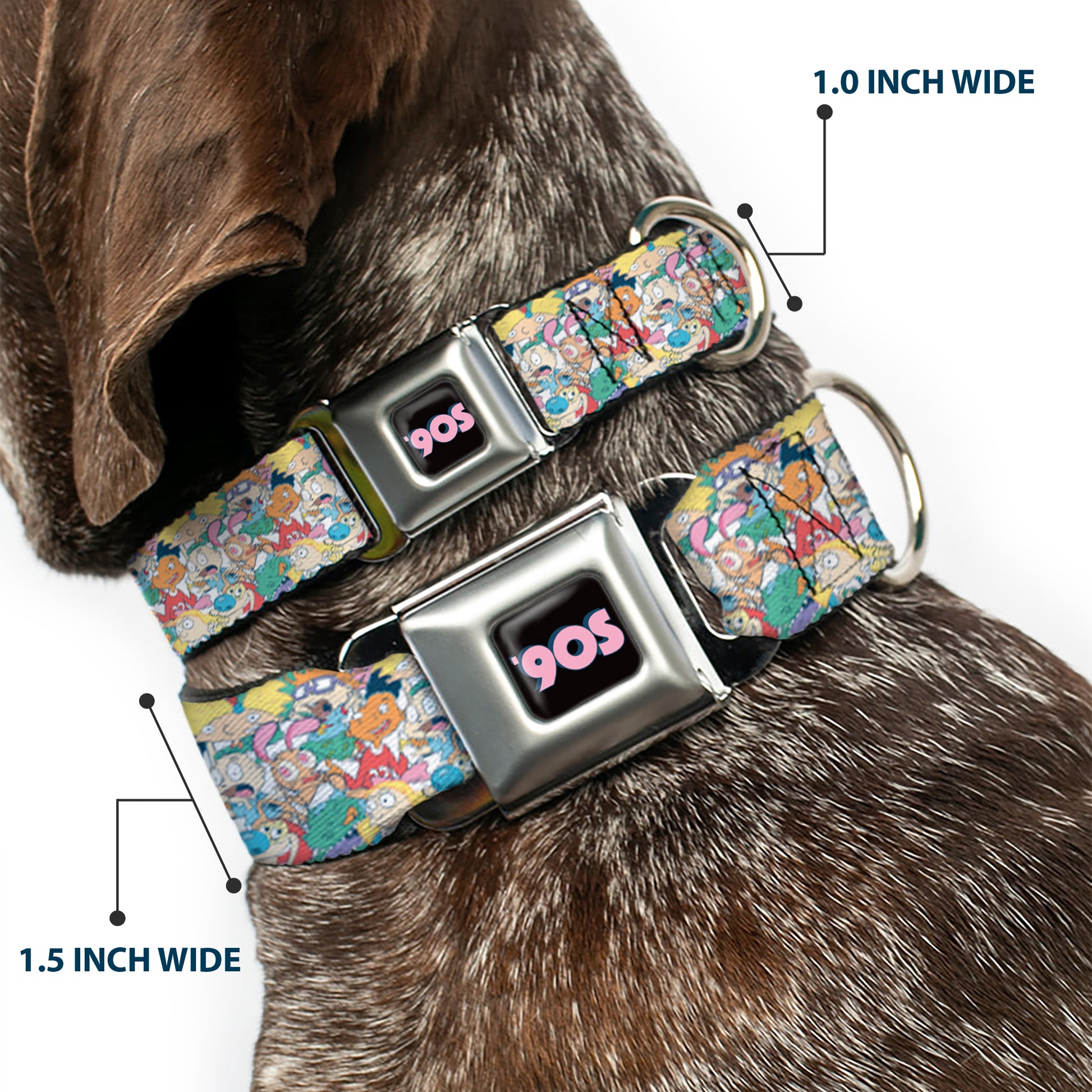 Nick 90'S Icon Black/Blue/Pink Seatbelt Buckle Collar - Nick 90's Rewind 8-Character Mash Up Collage White Seatbelt Buckle Collars Nick 90s